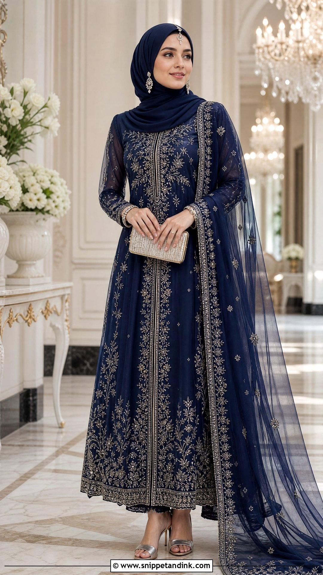Navy Blue Maxi Hijab Dulhan Look - Snippet and Ink - 20 Hijab Dulhan Ideas