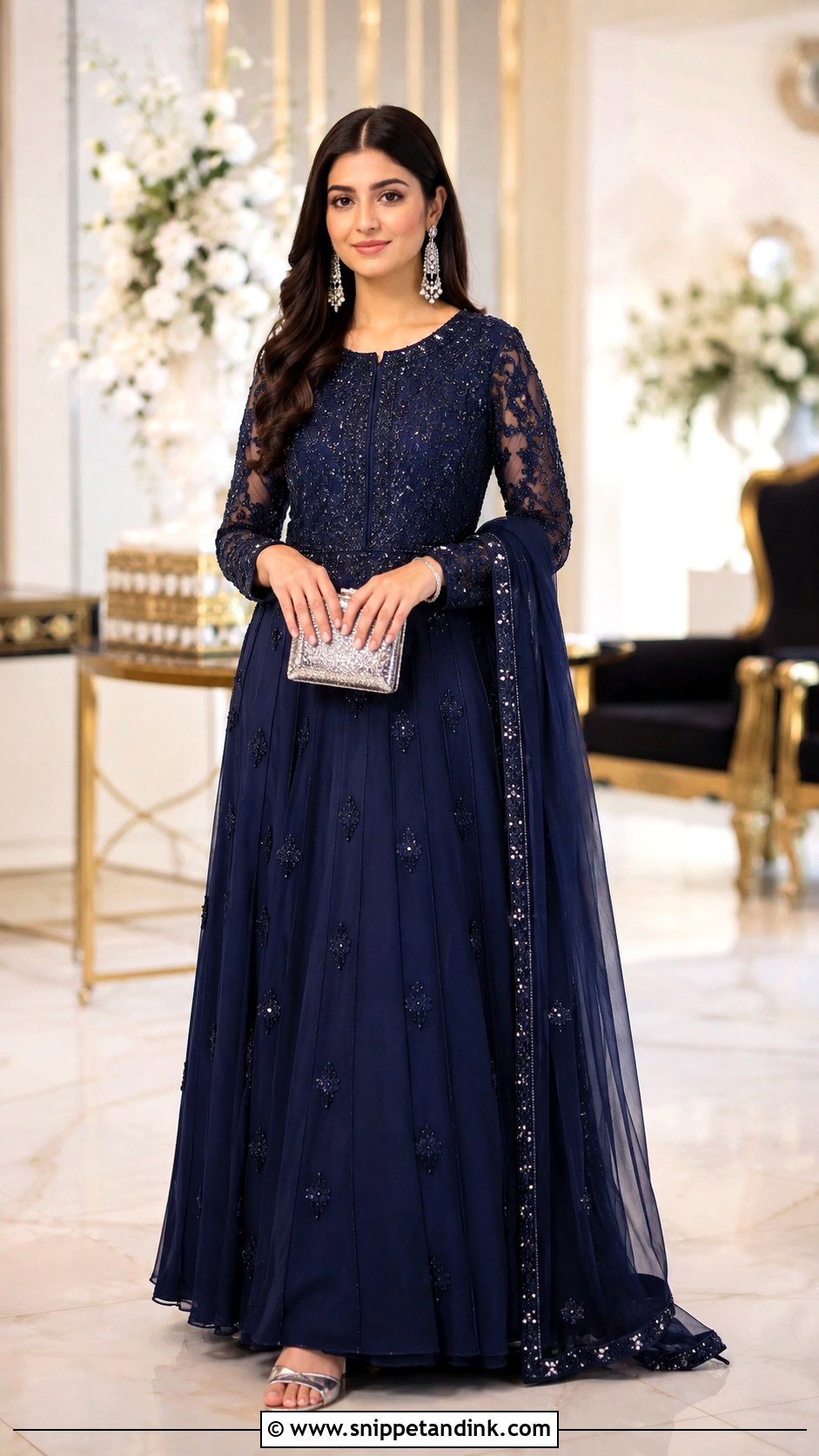 Navy Blue Maxi Pakistani Baraat Dress - Snippet and Ink - 20 Pakistani Cousin Wedding Dress Ideas