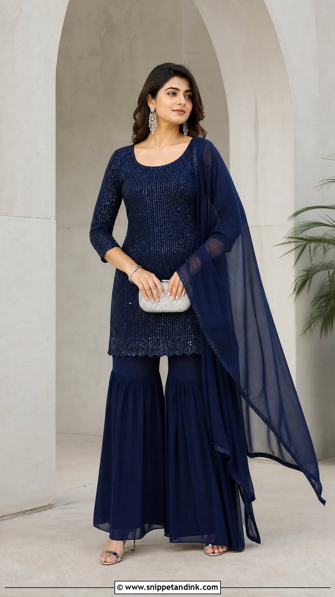 Navy Blue Monochrome Sharara Outfit - Snippet and Ink - 20 Sharara Party Wear Ideas