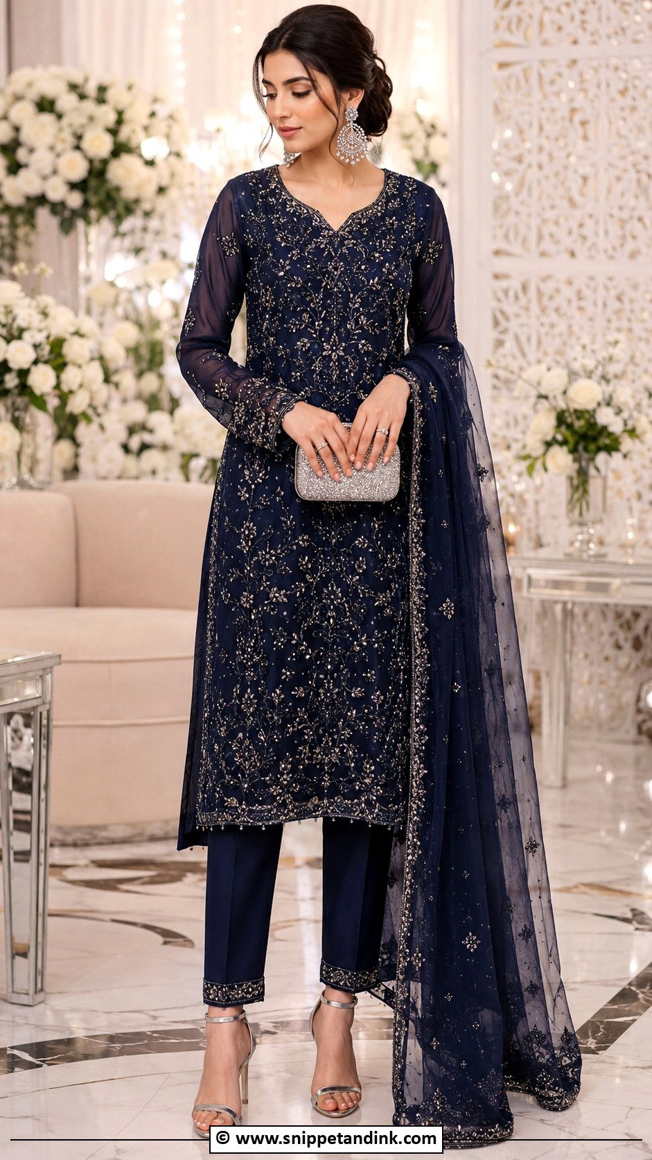 Navy Blue Nikah Formal Outfit - Snippet and Ink - 35 Nikah Outfit Ideas