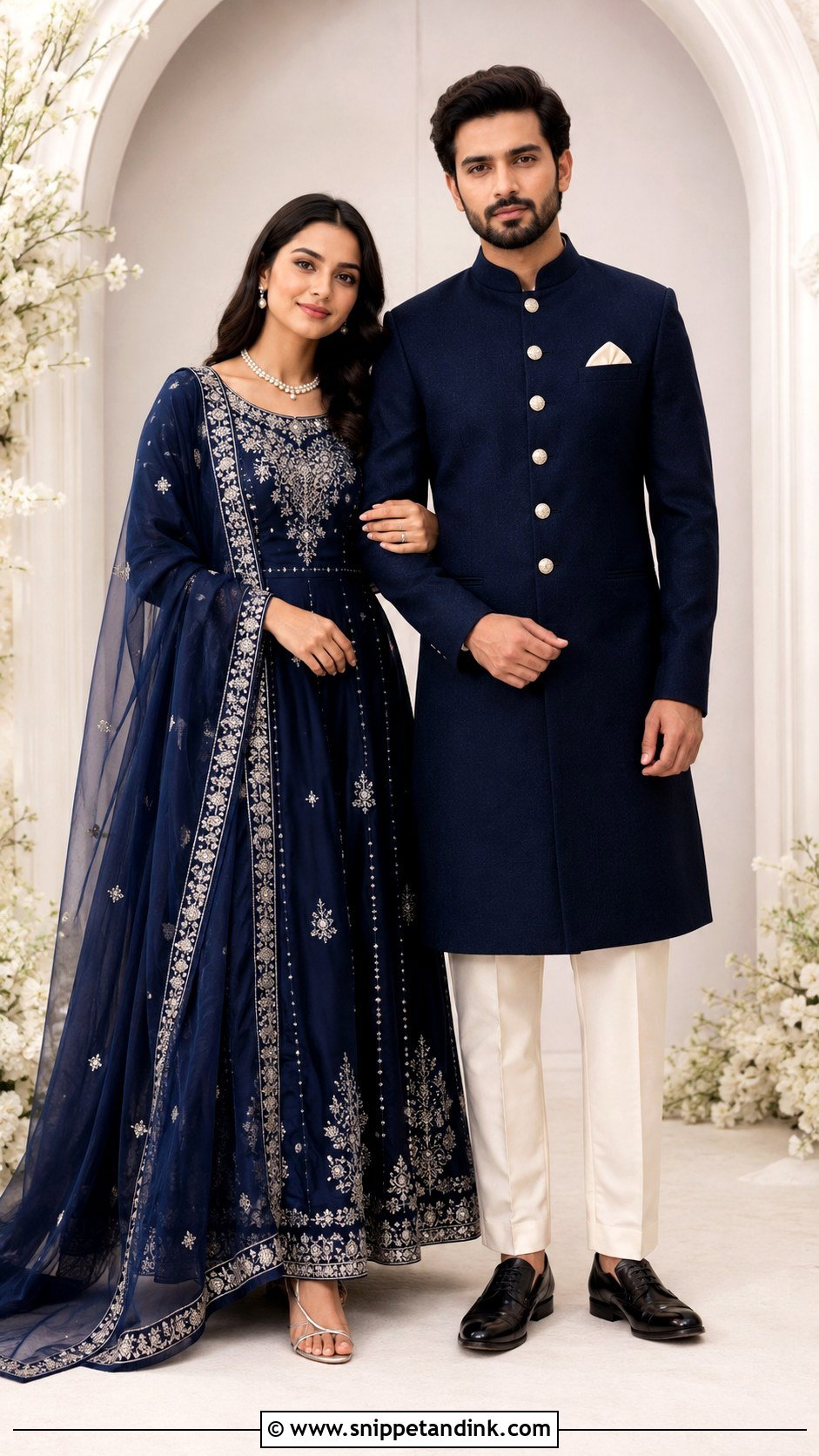 Navy Blue Nikkah Couple Outfit - Snippet and Ink - 25 Nikkah Couple Outfit Ideas