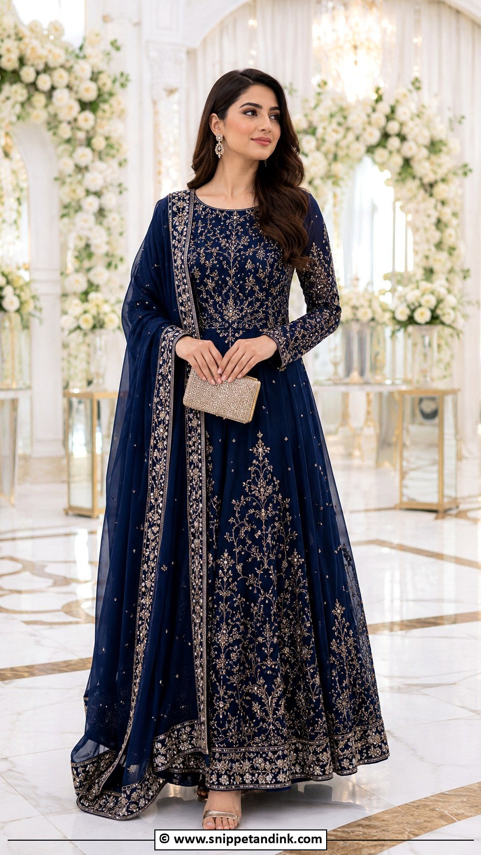 Navy Blue Nikkah Maxi Outfit - Snippet and Ink - 35 Nikkah Outfit Ideas
