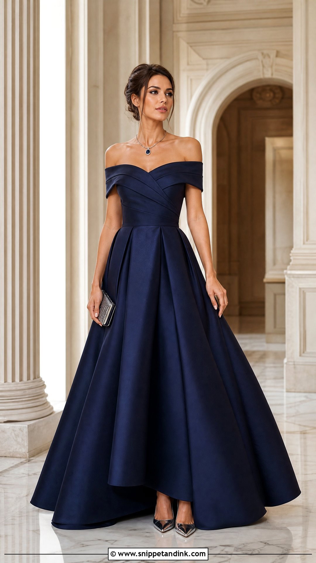 Navy Blue Off Shoulder Ball Gown - Snippet and Ink - 20 Regal Dress Gowns