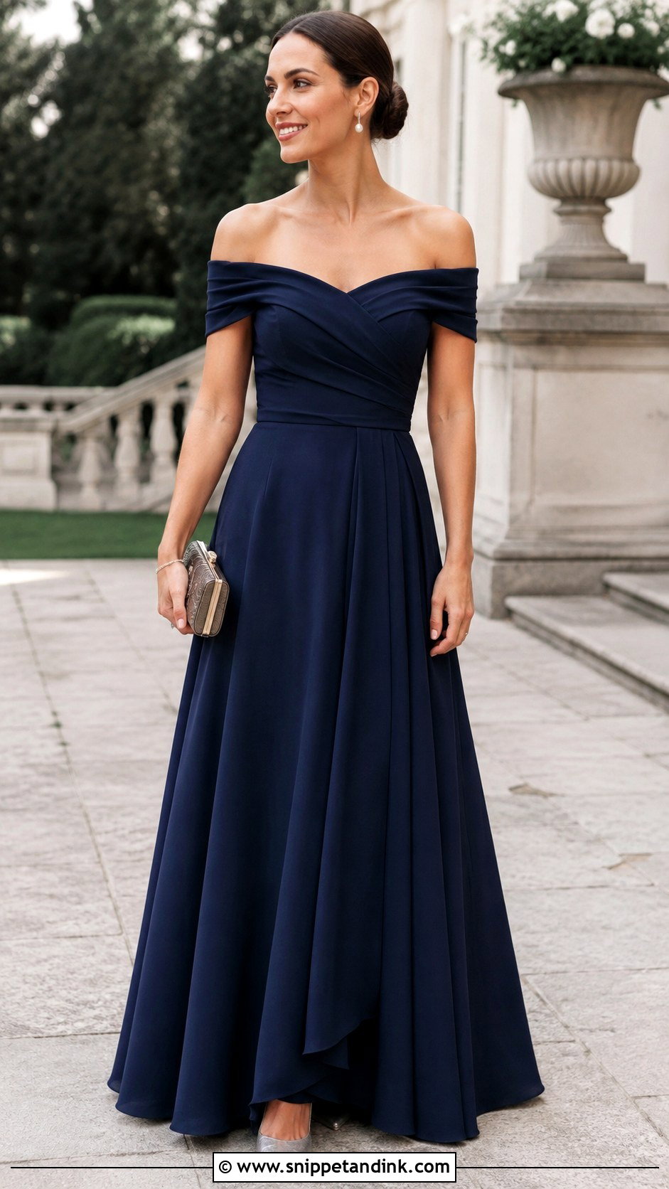 Navy Blue Off Shoulder Wedding Gown - Snippet and Ink - 20 Long Gown for Wedding Ideas