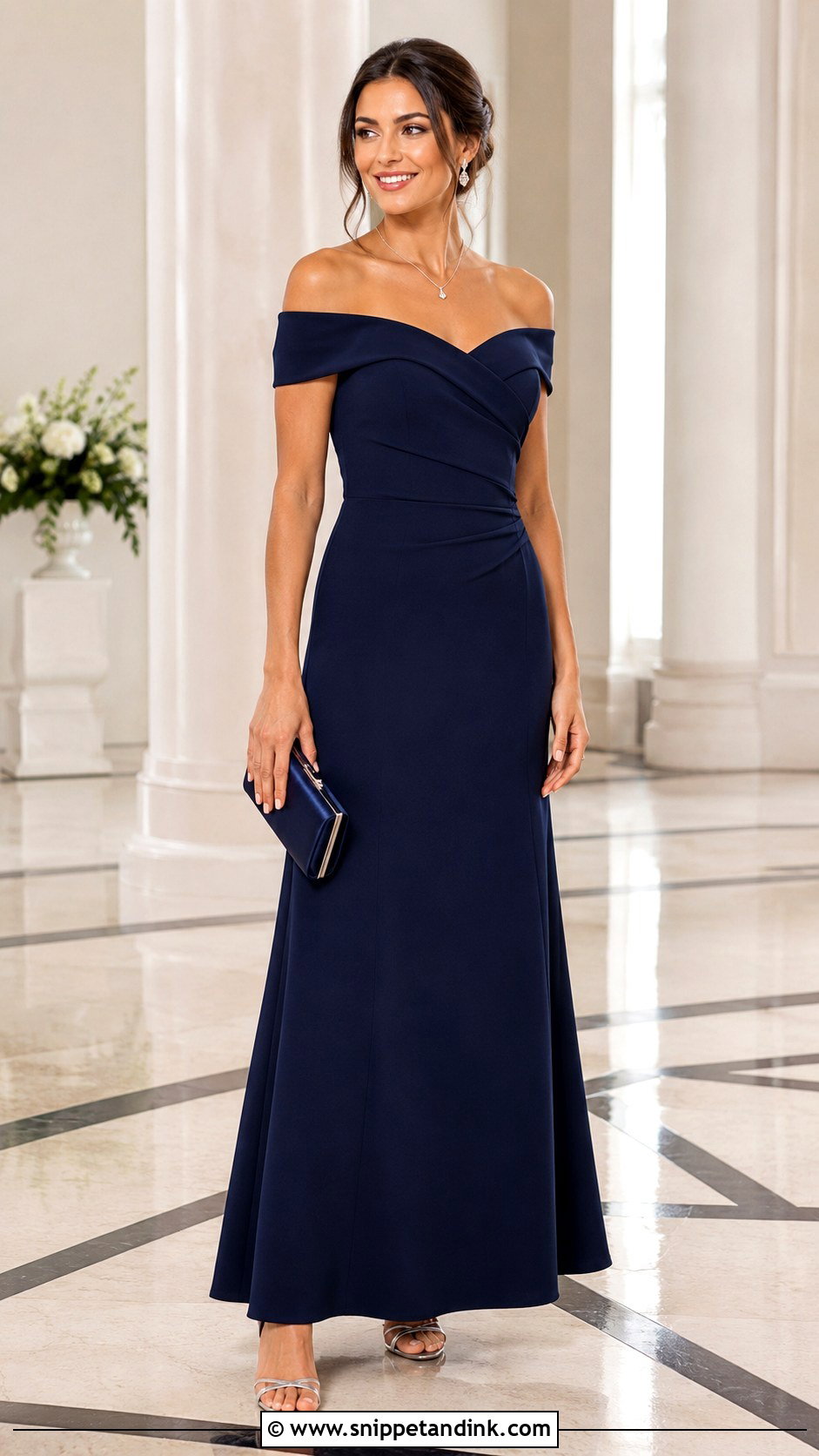 Navy Blue Off Shoulder Wedding Guest Gown - Snippet and Ink - 20 Fancy Dresses for Weddings