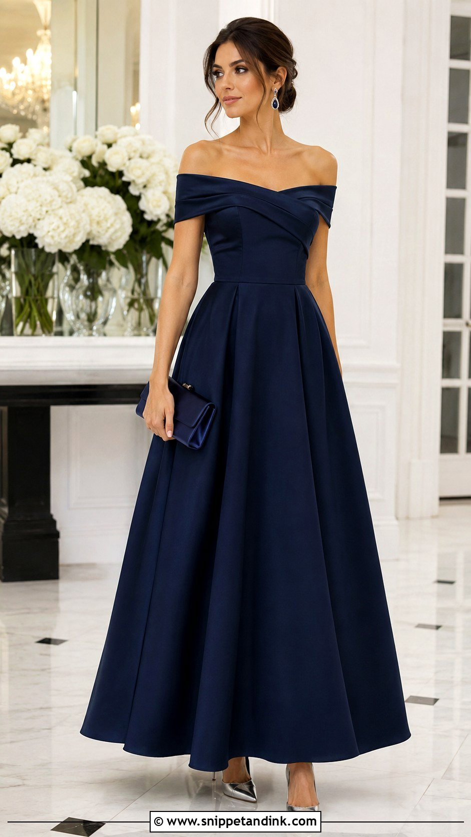 Navy Blue Off the Shoulder Maid of Honor Dress - Snippet and Ink - 20 Dresses for Maid of Honor