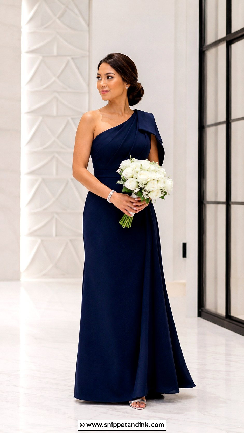 Navy Blue One Shoulder Wedding Entourage Gown - Snippet and Ink - 20 Wedding Entourage Gowns