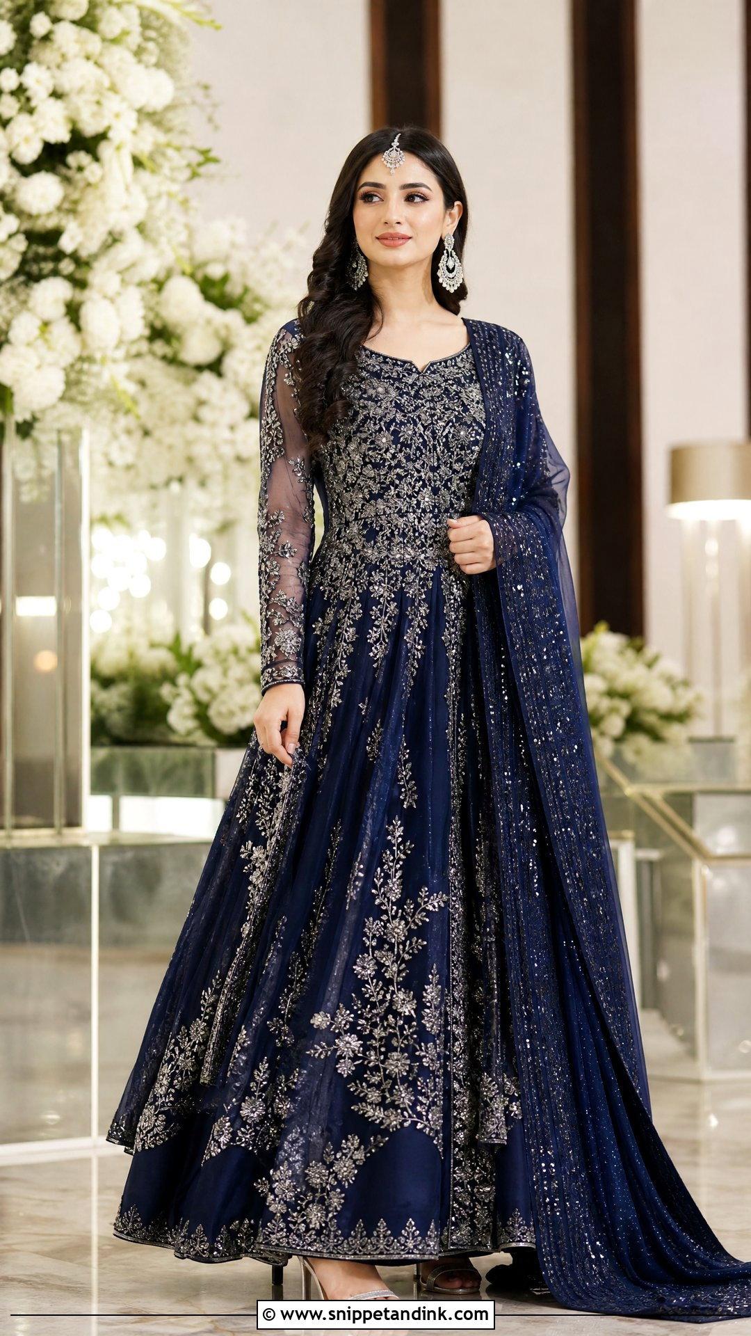 Navy Blue Pakistani Bridal Gown With Silver Work - Snippet and Ink - 20 Pakistani Bridal Gown Ideas