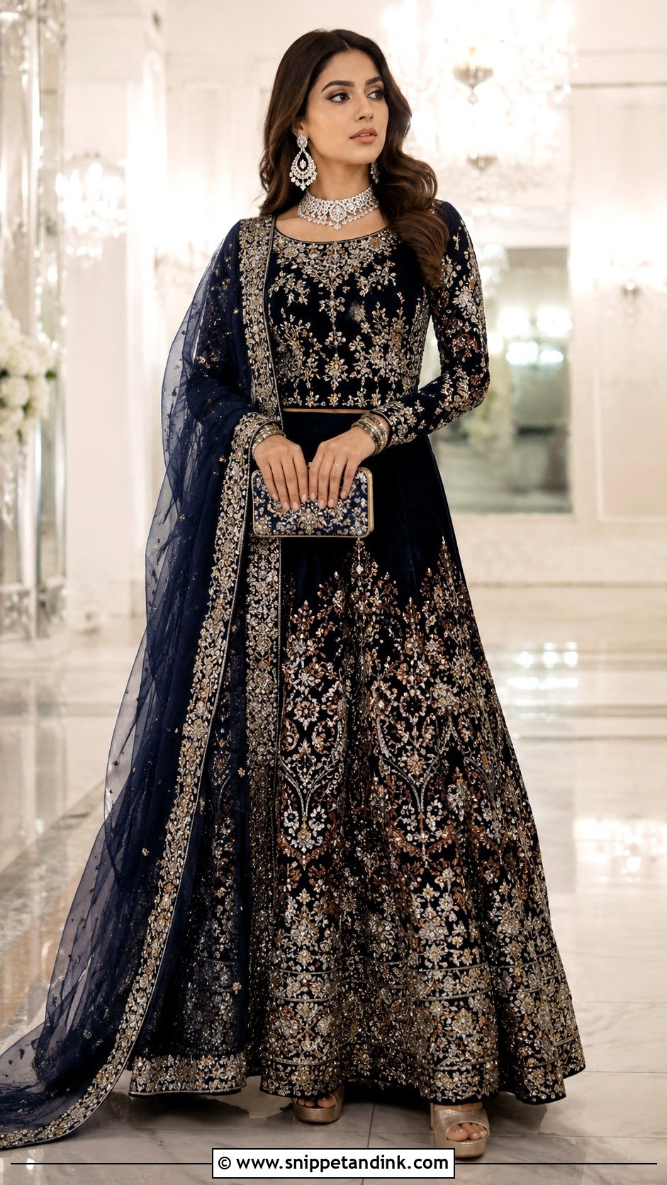 Navy Blue Pakistani Bridal Lehenga - Snippet and Ink - 20 Pakistan Bridal Dress Ideas