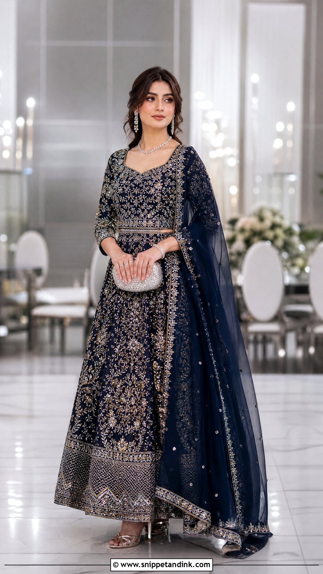 Navy Blue Pakistani Reception Lehenga - Snippet and Ink - 20 Wedding Dresses Pakistan