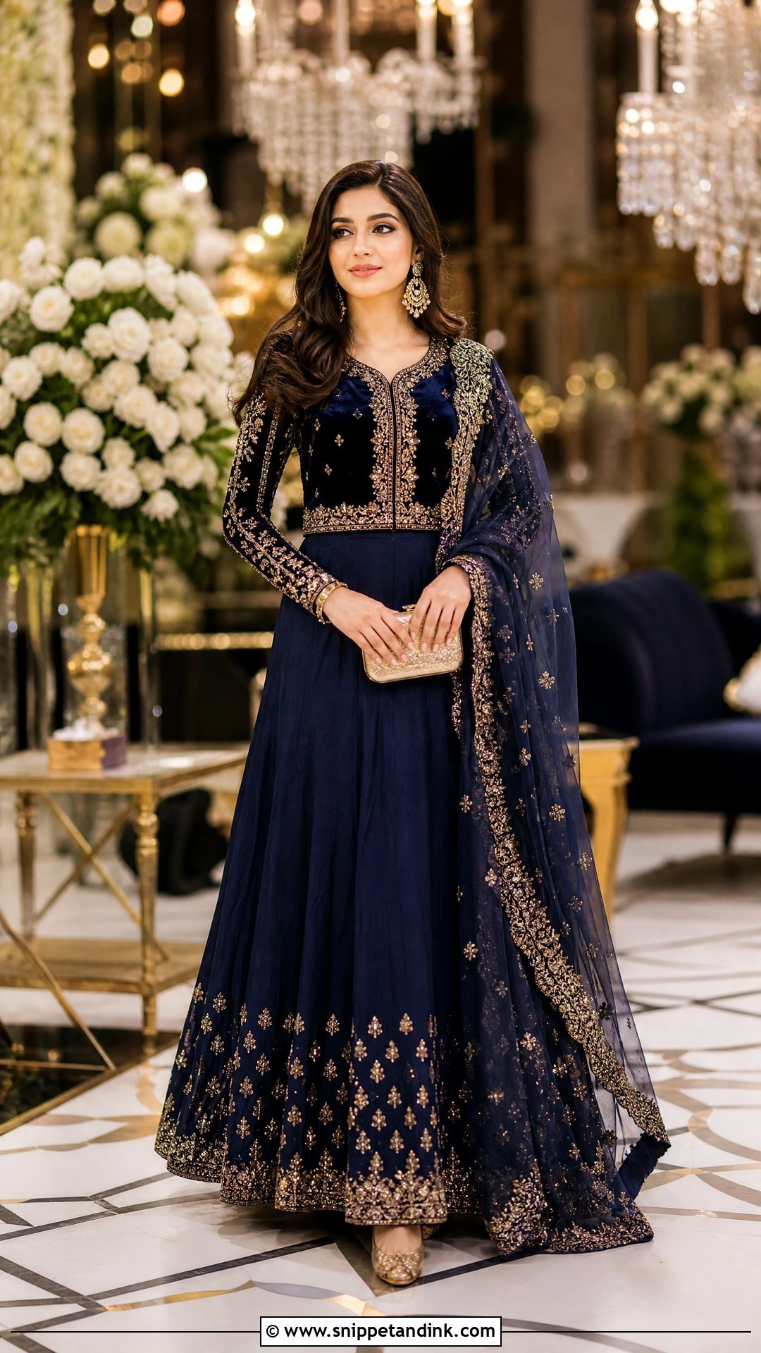Navy Blue Pakistani Sister Velvet Lehenga - Snippet and Ink - 20 Pakistani Sister Wedding Dress Ideas