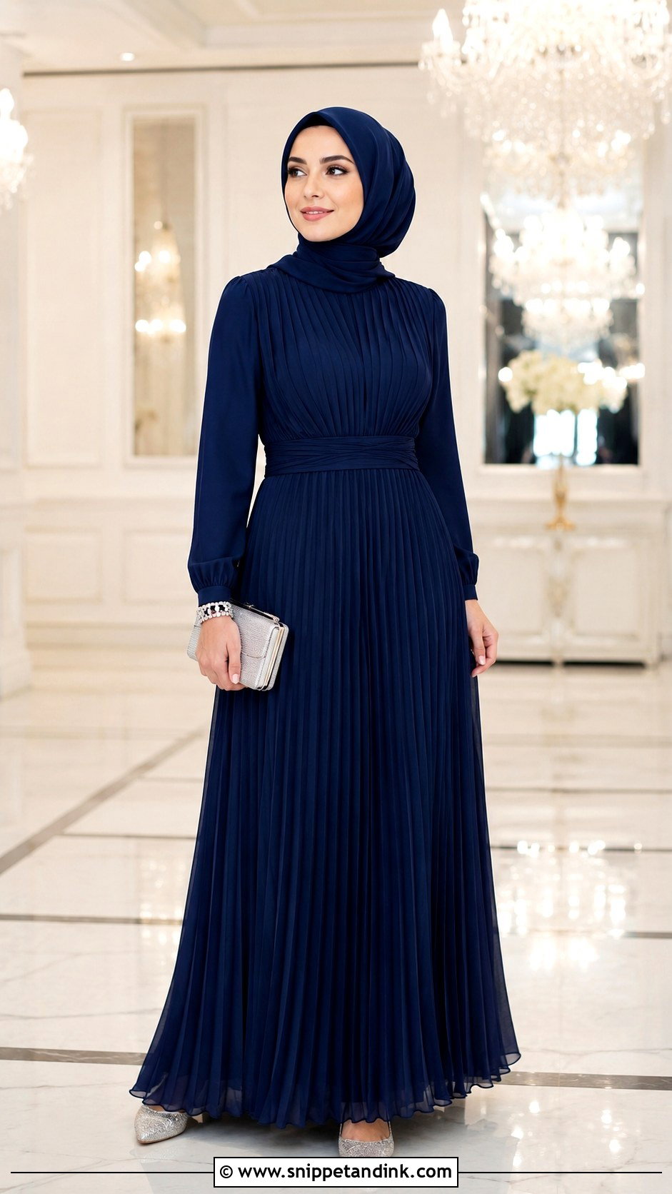Navy Blue Pleated Bridesmaid Hijab Dress - Snippet and Ink - 20 Dress Braidsmaid Hijab Ideas