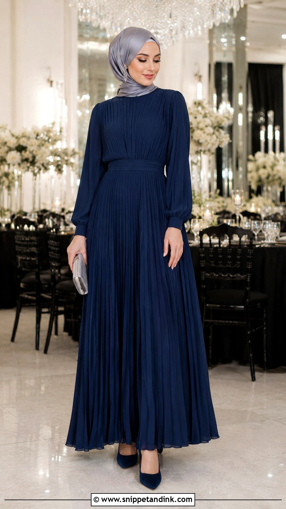 Navy Blue Pleated Hijab Dress - Snippet and Ink - 20 Hijab Dresses for Wedding Party