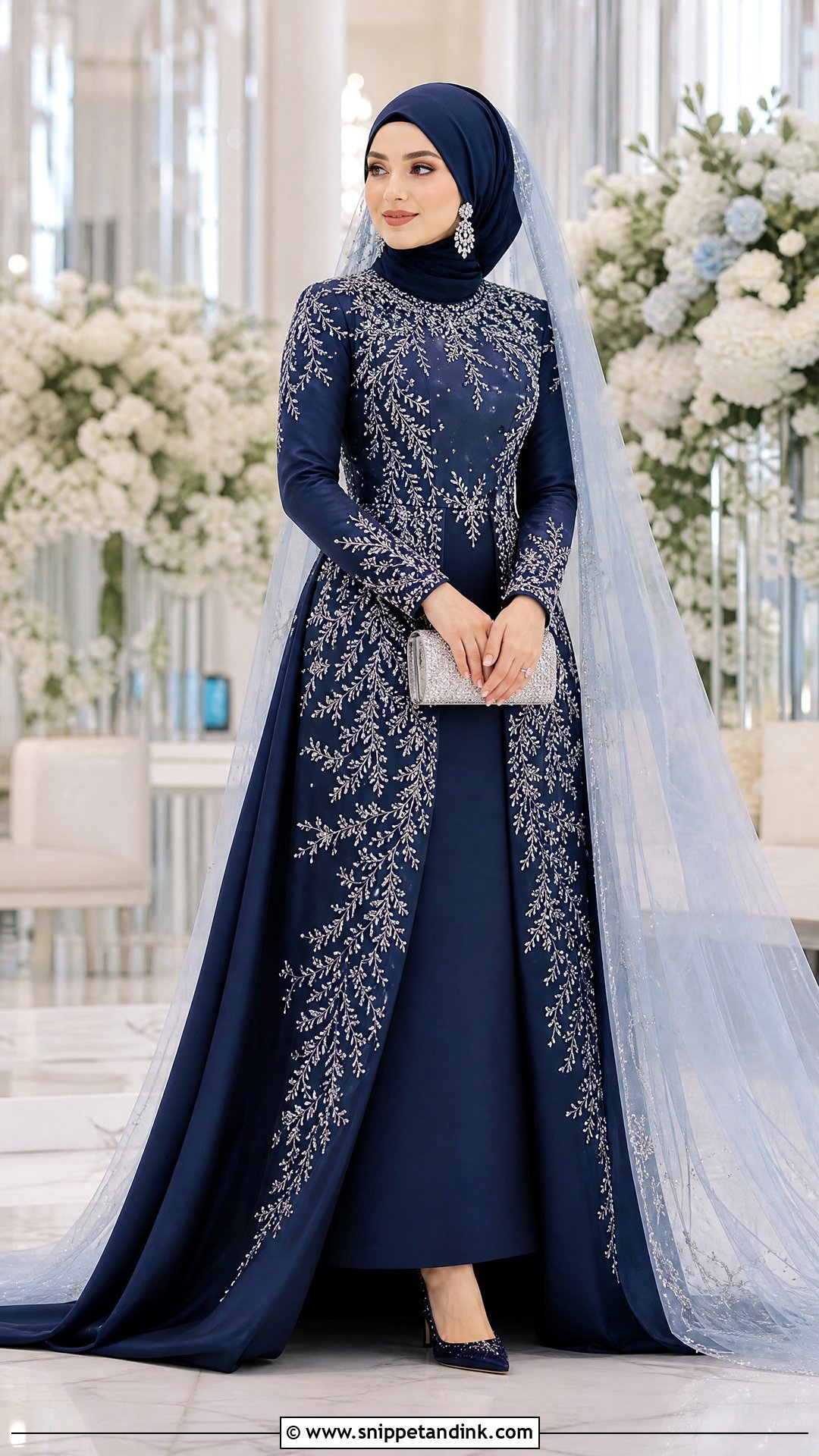Navy Blue Reception Gown Hijabi Pakistani Bride - Snippet and Ink - 20 Hijabi Pakistani Bride Ideas