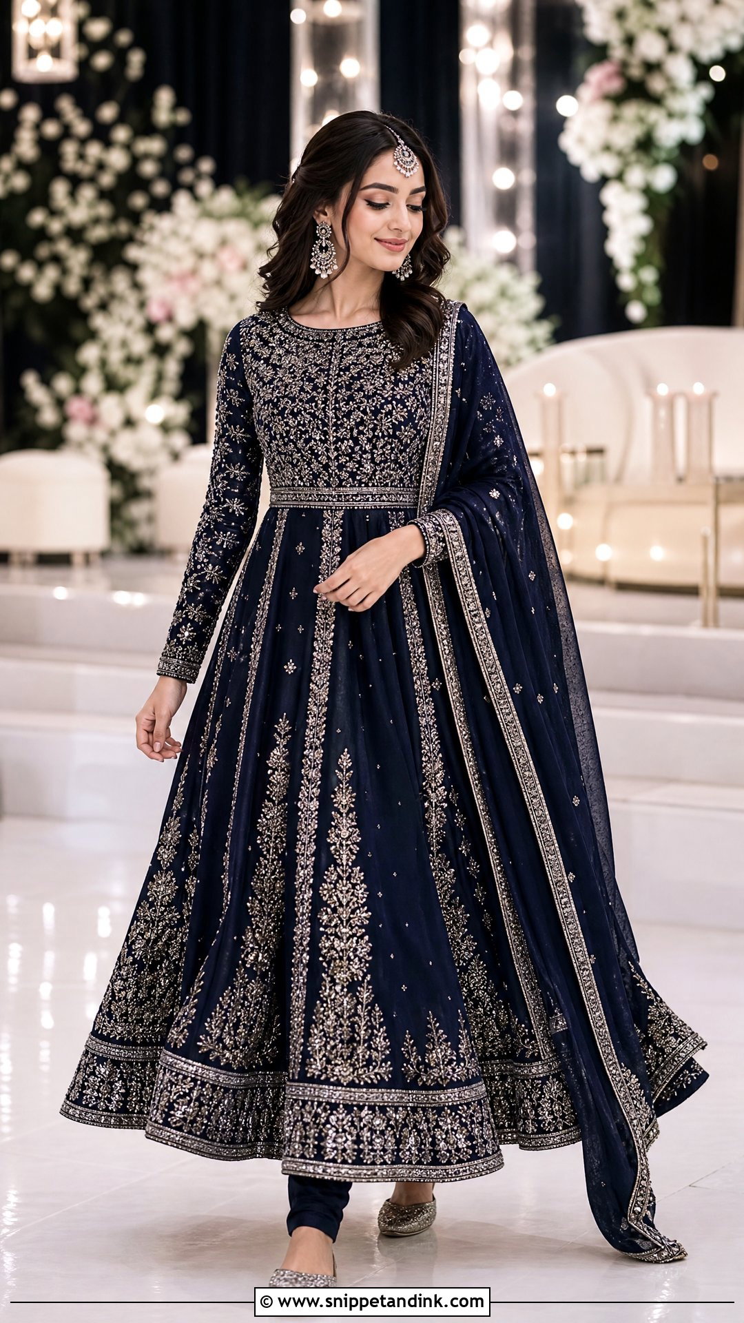 Navy Blue Sangeet Peshwas Outfit - Snippet and Ink - 20 Pakistani Bridal Sangeet Outfit Ideas
