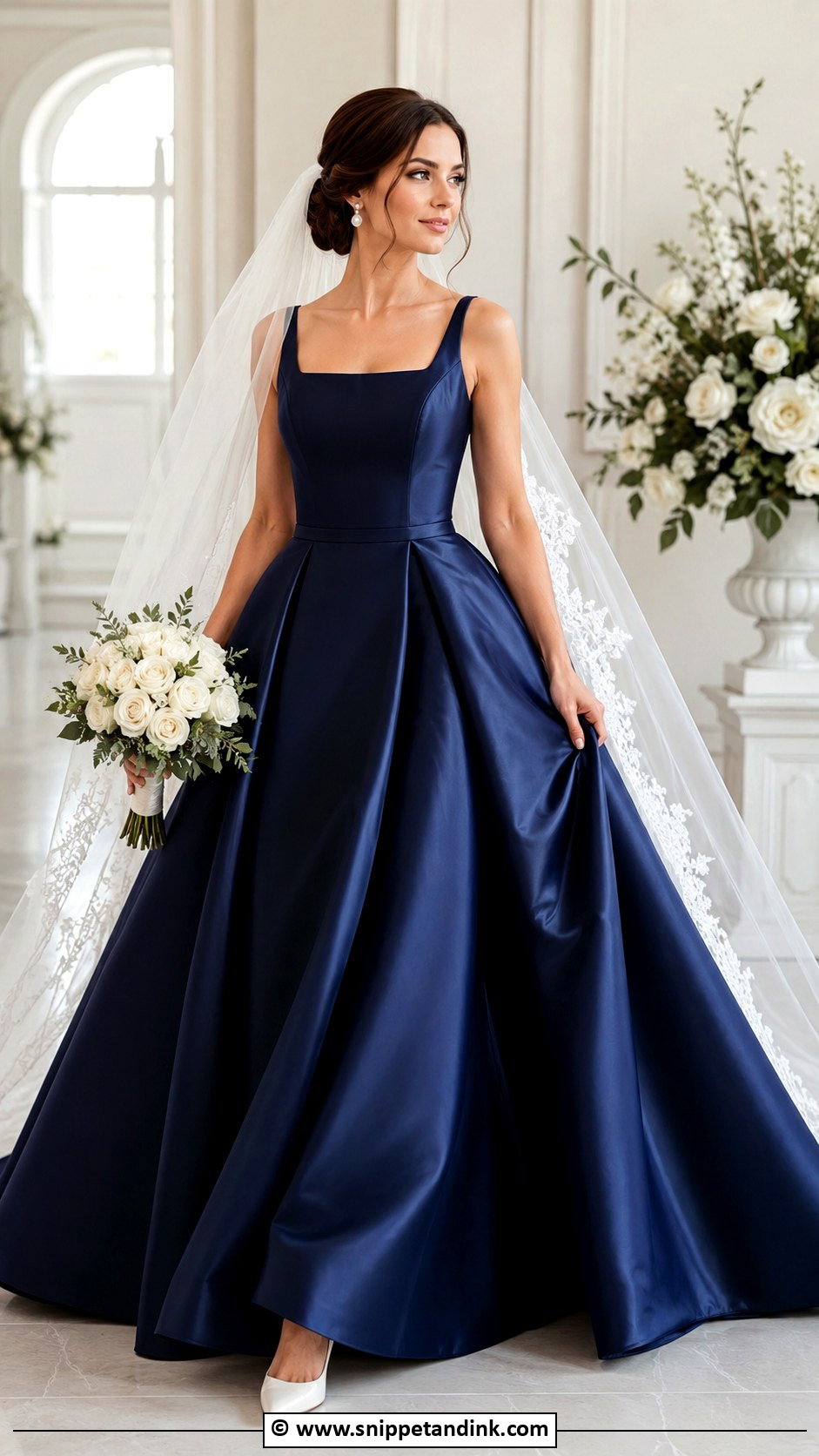 Navy Blue Satin Ball Gown Wedding Dress - Snippet and Ink - 25 Navy Blue Wedding Dress Ideas