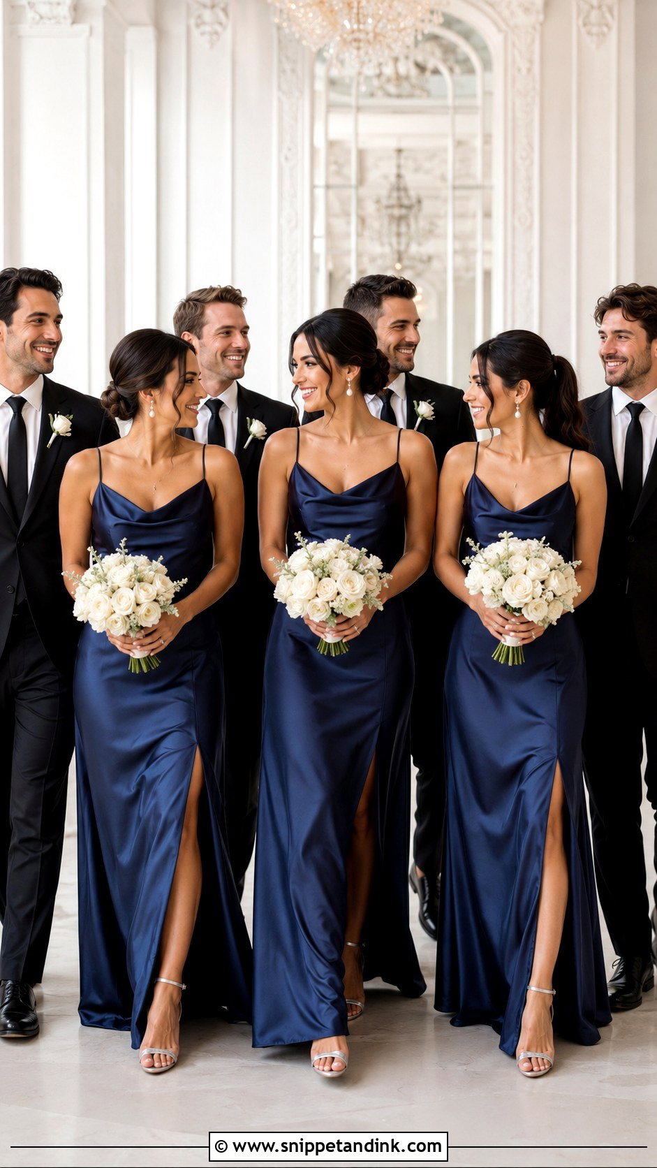 Navy Blue Satin Bridesmaid Dresses - Snippet and Ink - 25 Navy Blue Bridal Party Ideas