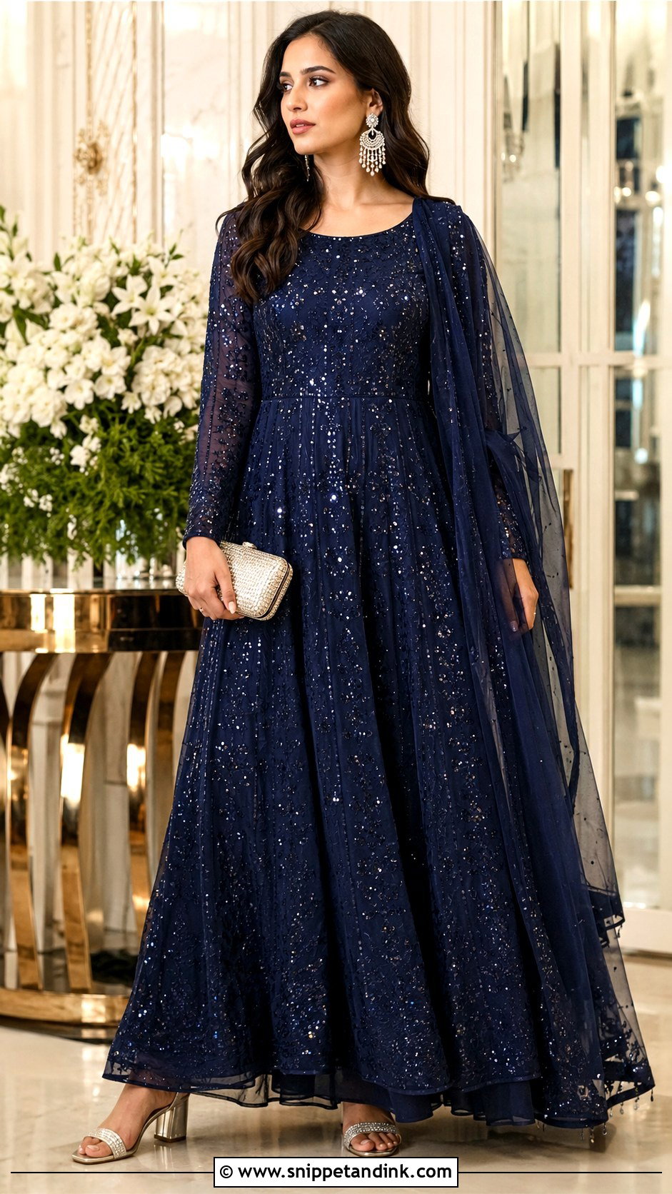 Navy Blue Sequin Anarkali Suit For Reception - Snippet and Ink - 20 Anarkali Suit for Wedding Ideas