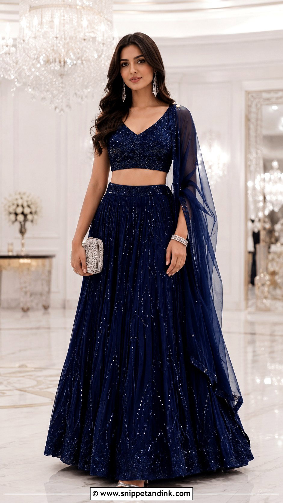 Navy Blue Sequin Lehenga For Indian Wedding - Snippet and Ink - 20 Blue Indian Wedding Dress Ideas