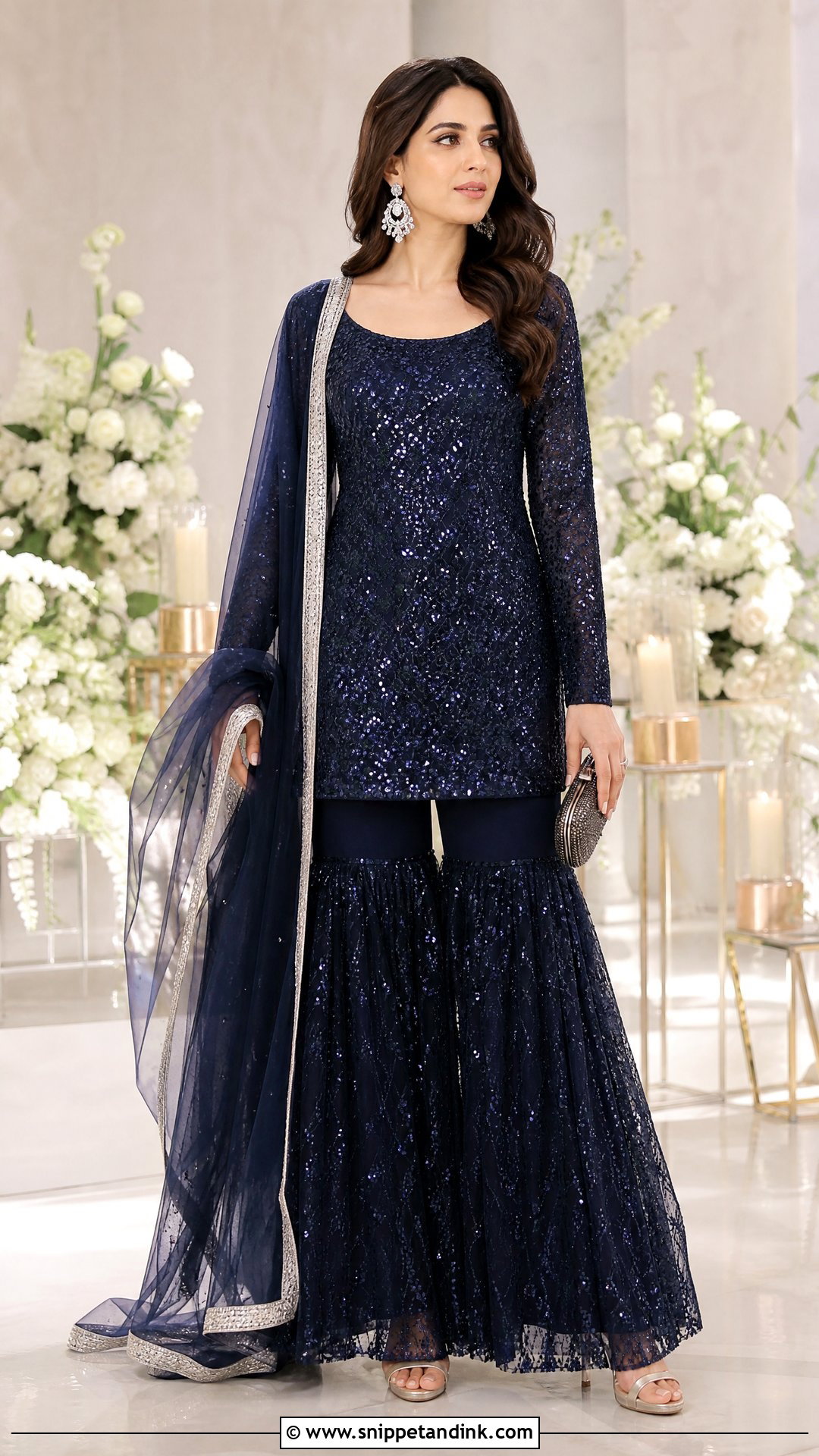 Navy Blue Sequin Sharara Wedding Dress - Snippet and Ink - 20 Sharara Wedding Dress Ideas