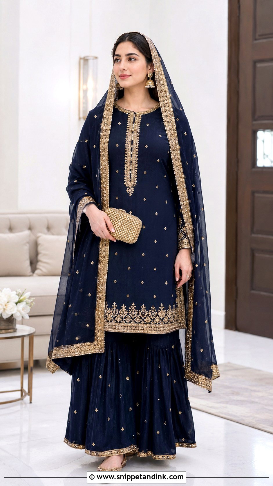 Navy Blue Sharara Anand Karaj Outfit - Snippet and Ink - 30 Anand Karaj Outfit Ideas