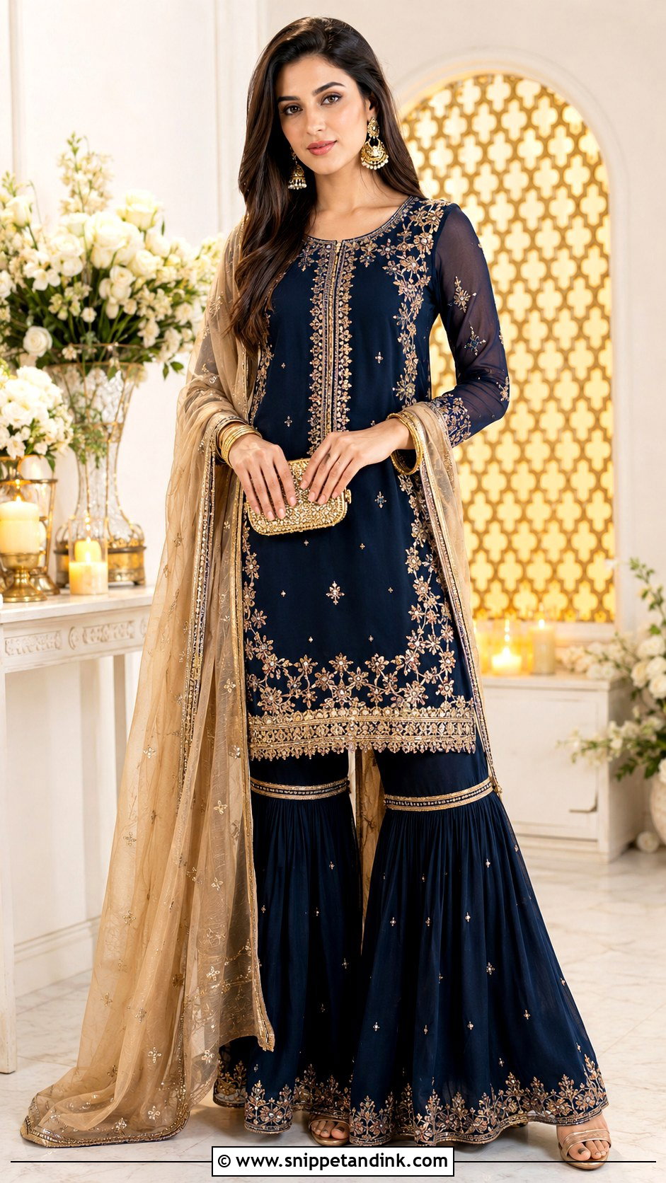 Navy Blue Sharara Suit Outfit - Snippet and Ink - 30 Eid Mubarak Outfit Ideas