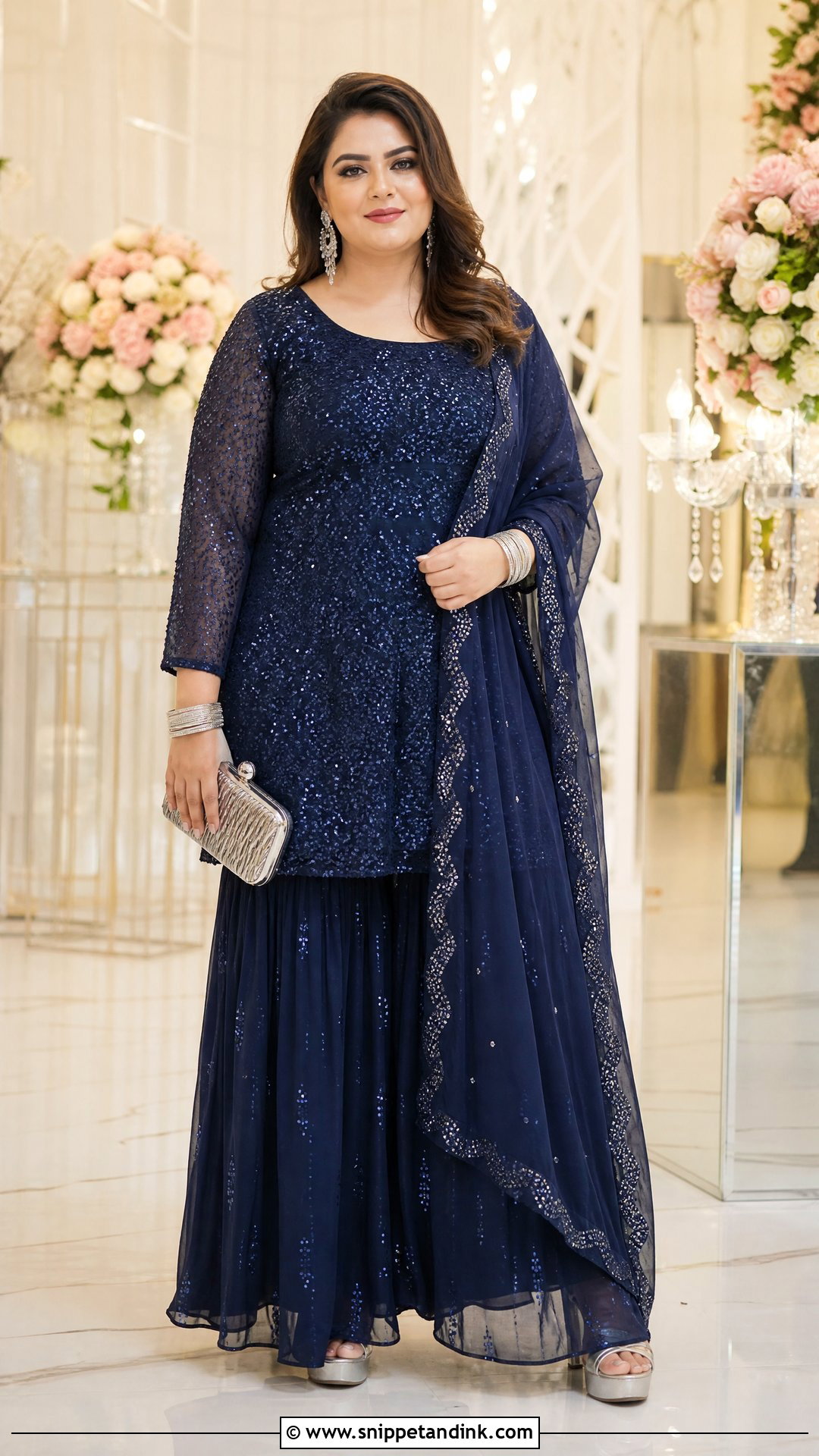 Navy Blue Sharara With Sequin Kurta - Snippet and Ink - 20 Stylish Sharara Designs for Wedding