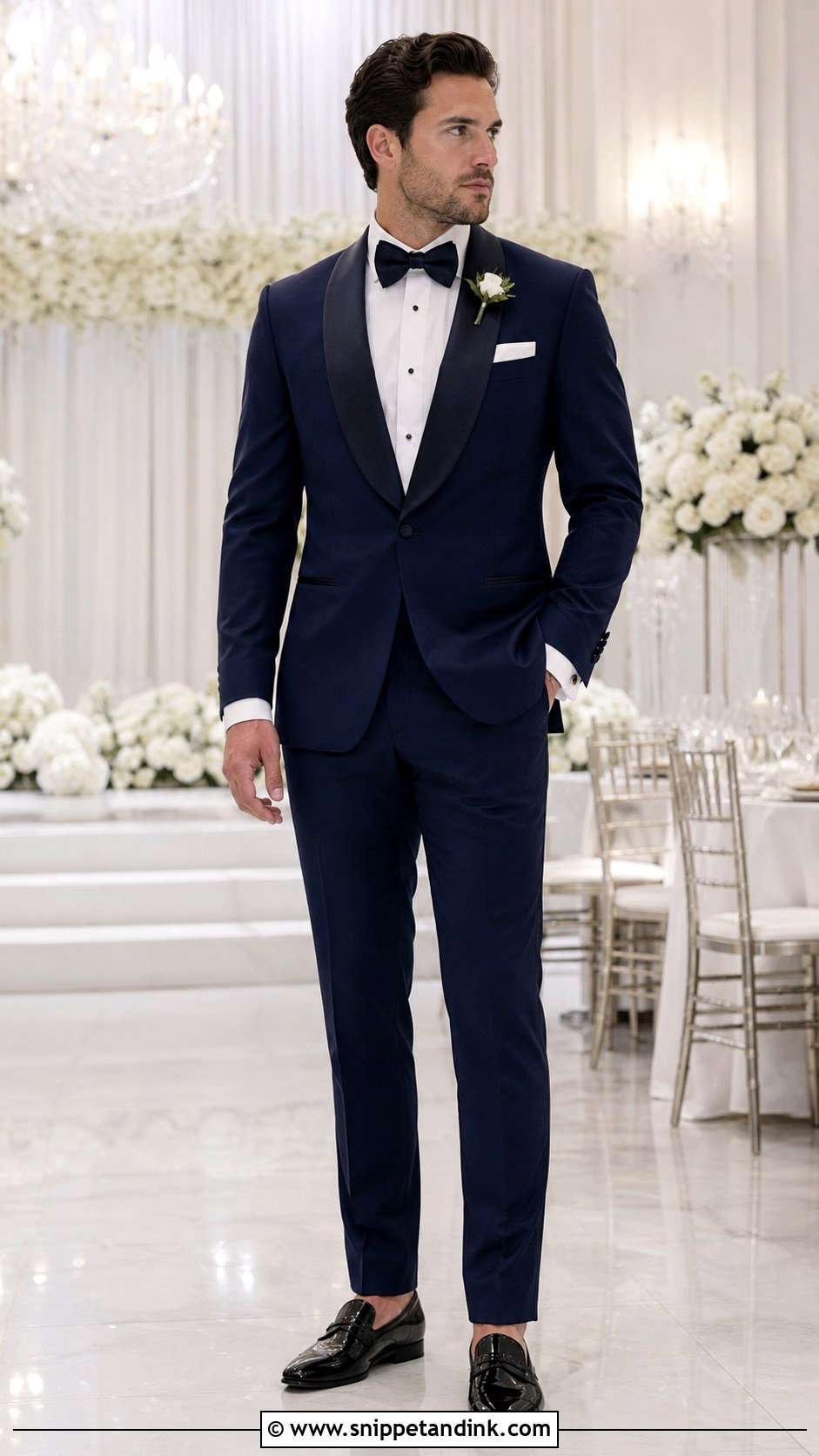 Navy Blue Shawl Collar Tuxedo Wedding - Snippet and Ink - 20 Navy Blue Suits Wedding