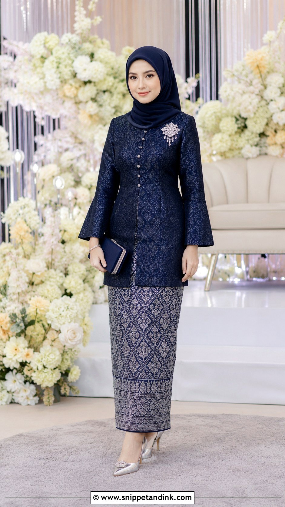 Navy Blue Songket Wedding Dress - Snippet and Ink - 20 Modern Songket Wedding Dress Ideas