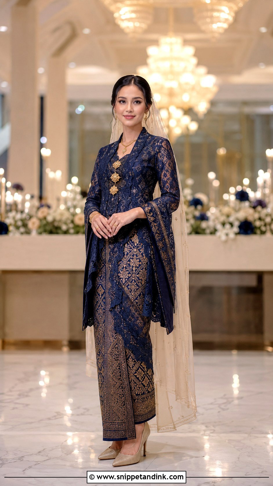 Navy Blue Songket Wedding Dress - Snippet and Ink - 30 Songket Wedding Dress Ideas
