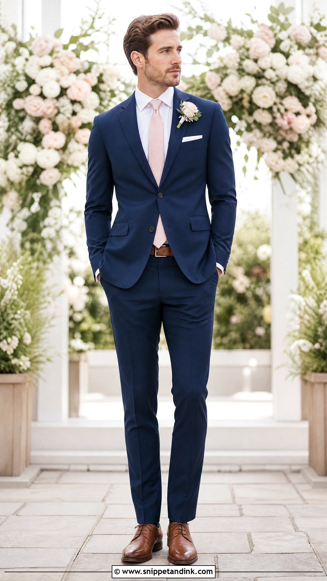Navy Blue Suit With Blush Pink Accessories - Snippet and Ink - 25 Navy Blue Suit Wedding Color Combos Ideas