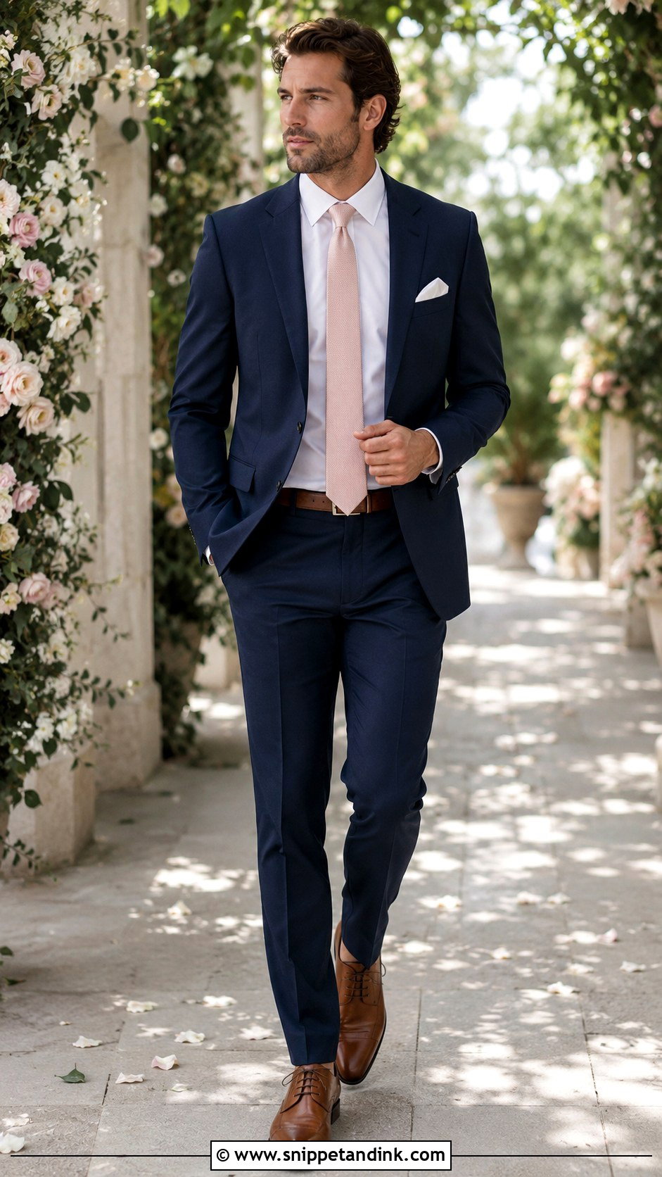 Navy Blue Suit With Blush Pink Tie - Snippet and Ink - 30 Navy Blue Suit Wedding Ideas