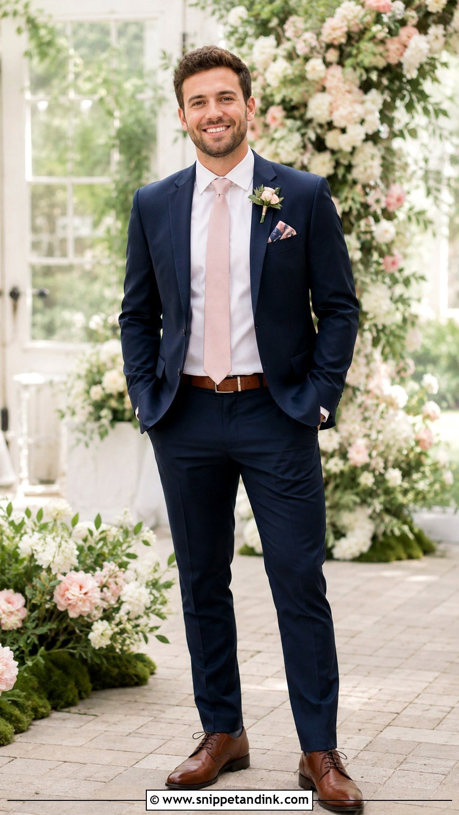 Navy Blue Suit With Blush Tie Wedding - Snippet and Ink - 20 Navy Blue Suits Wedding