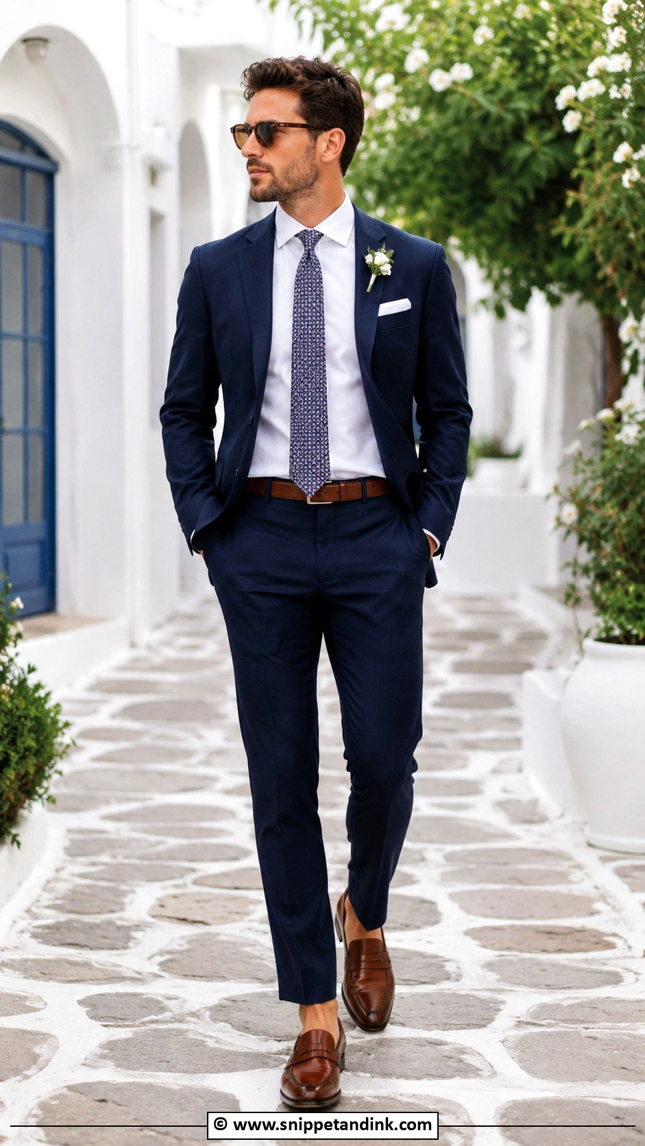 Navy Blue Suit With Brown Loafers - Snippet and Ink - 30 Blue Suit Wedding Ideas