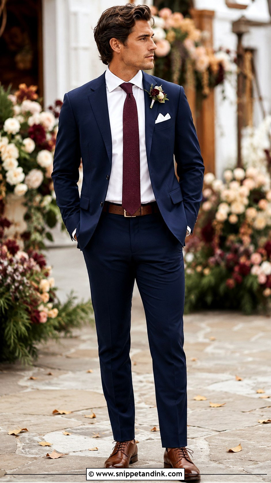 Navy Blue Suit With Burgundy Tie - Snippet and Ink - 30 Navy Blue Suit Wedding Ideas