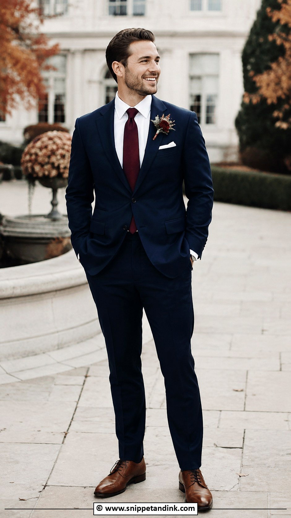 Navy Blue Suit With Burgundy Tie - Snippet and Ink - 30 Blue Suit Wedding Ideas