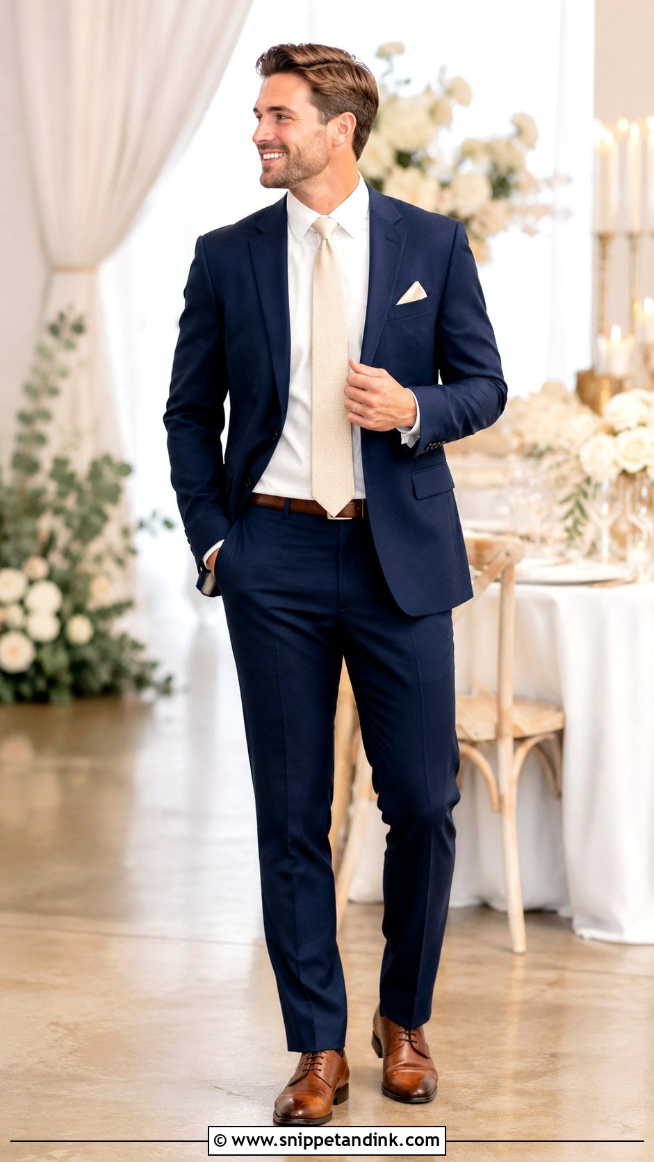 Navy Blue Suit With Champagne Tie - Snippet and Ink - 30 Navy Blue Suit Wedding Ideas