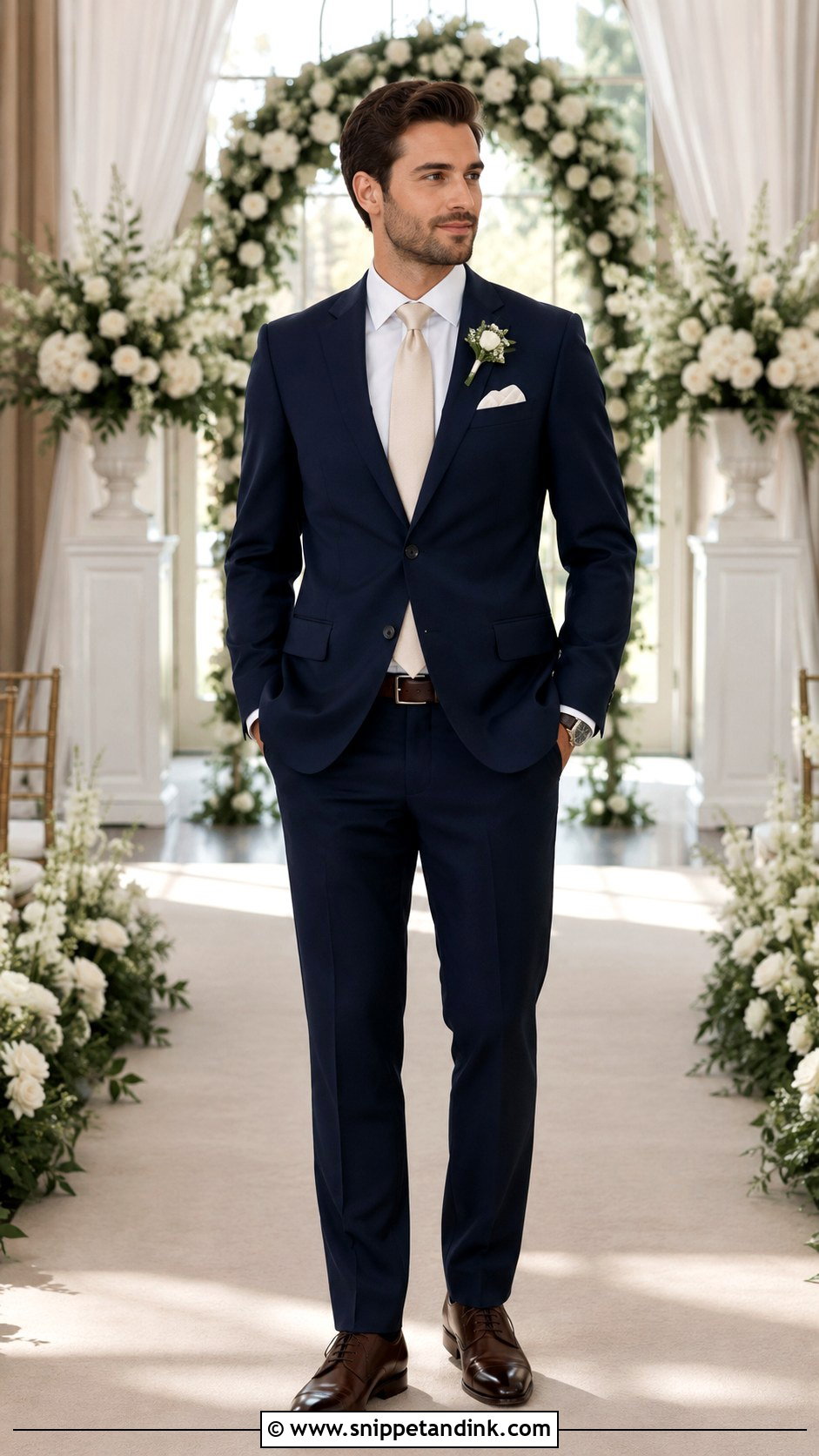 Navy Blue Suit With Champagne Tie Wedding - Snippet and Ink - 20 Navy Blue Suits Wedding
