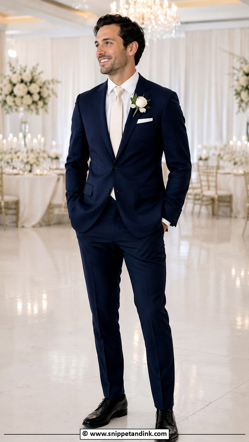 Navy Blue Suit With Champagne Tie - Snippet and Ink - 30 Blue Suit Wedding Ideas