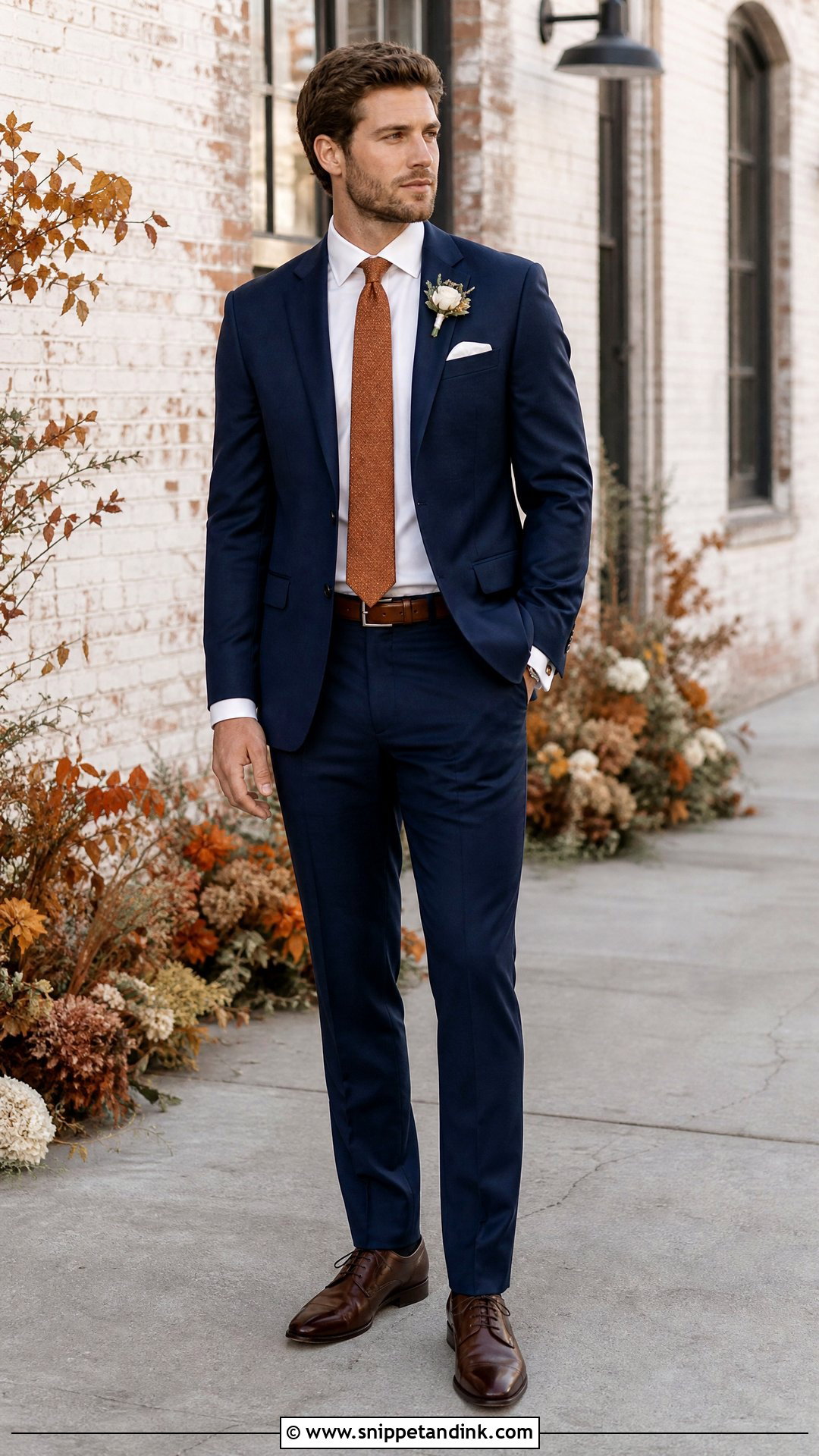 Navy Blue Suit With Copper Accessories - Snippet and Ink - 25 Navy Blue Suit Wedding Color Combos Ideas