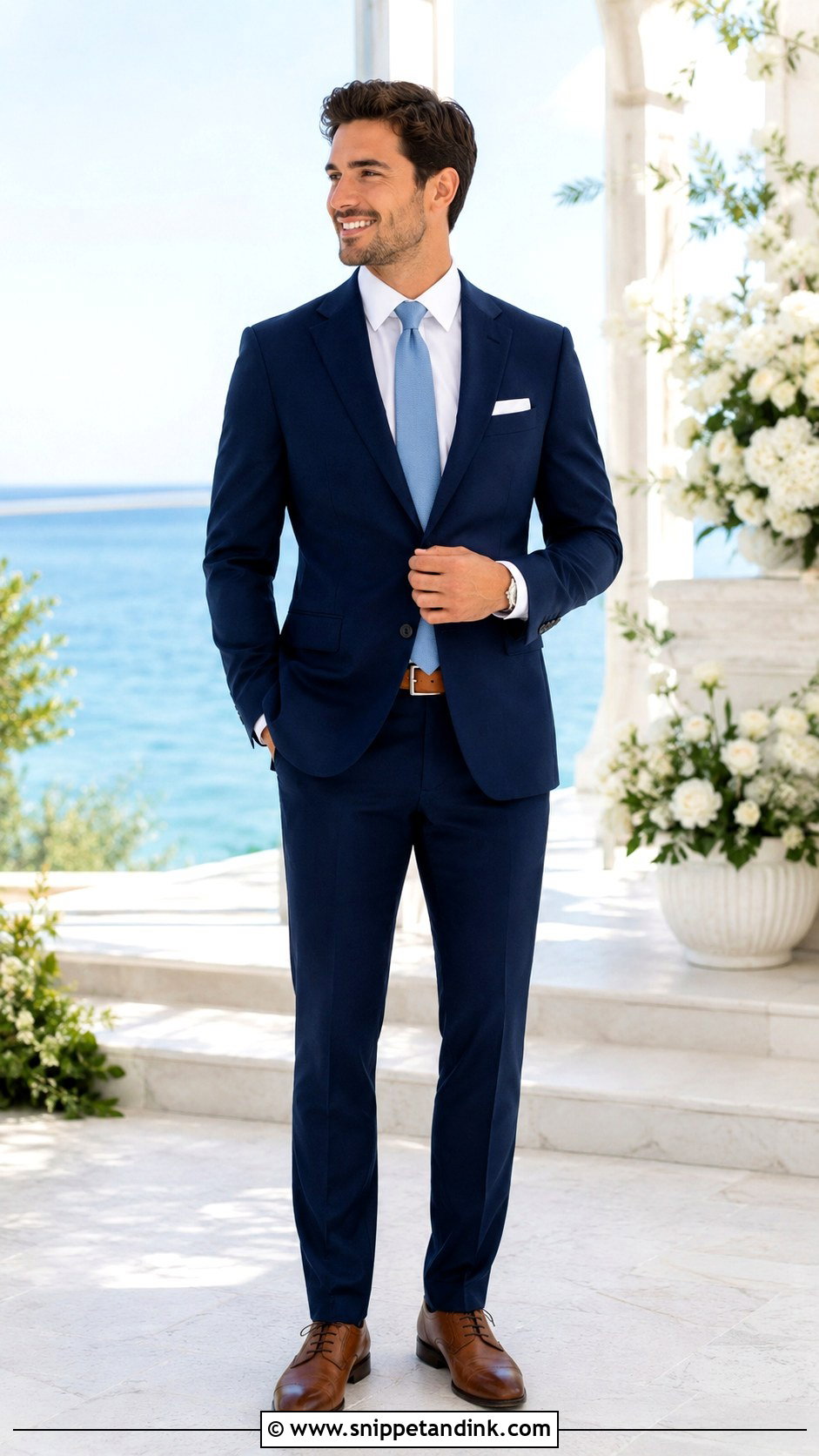 Navy Blue Suit With Dusty Blue Tie - Snippet and Ink - 30 Navy Blue Suit Wedding Ideas