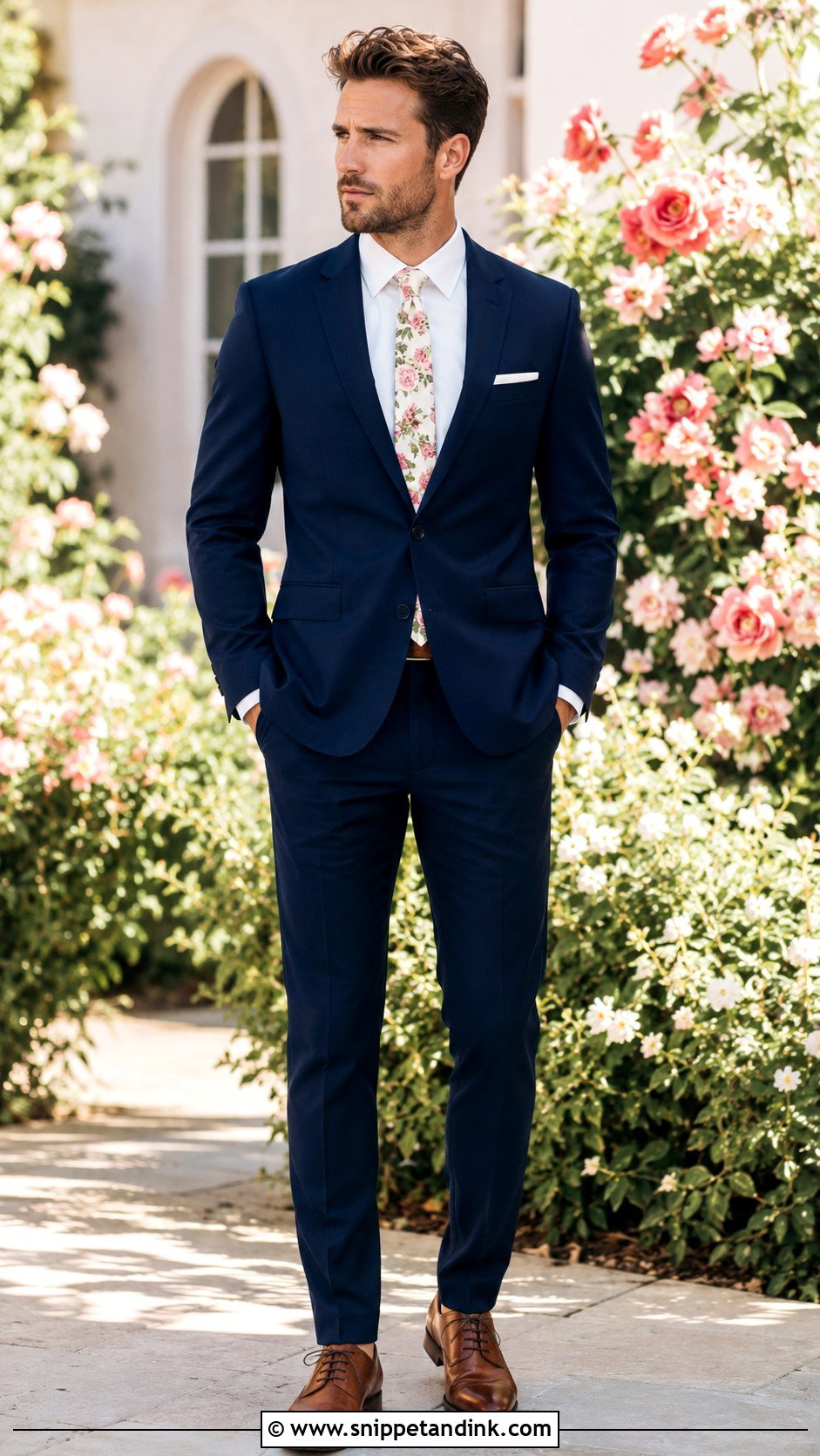 Navy Blue Suit With Floral Tie - Snippet and Ink - 30 Navy Blue Suit Wedding Ideas