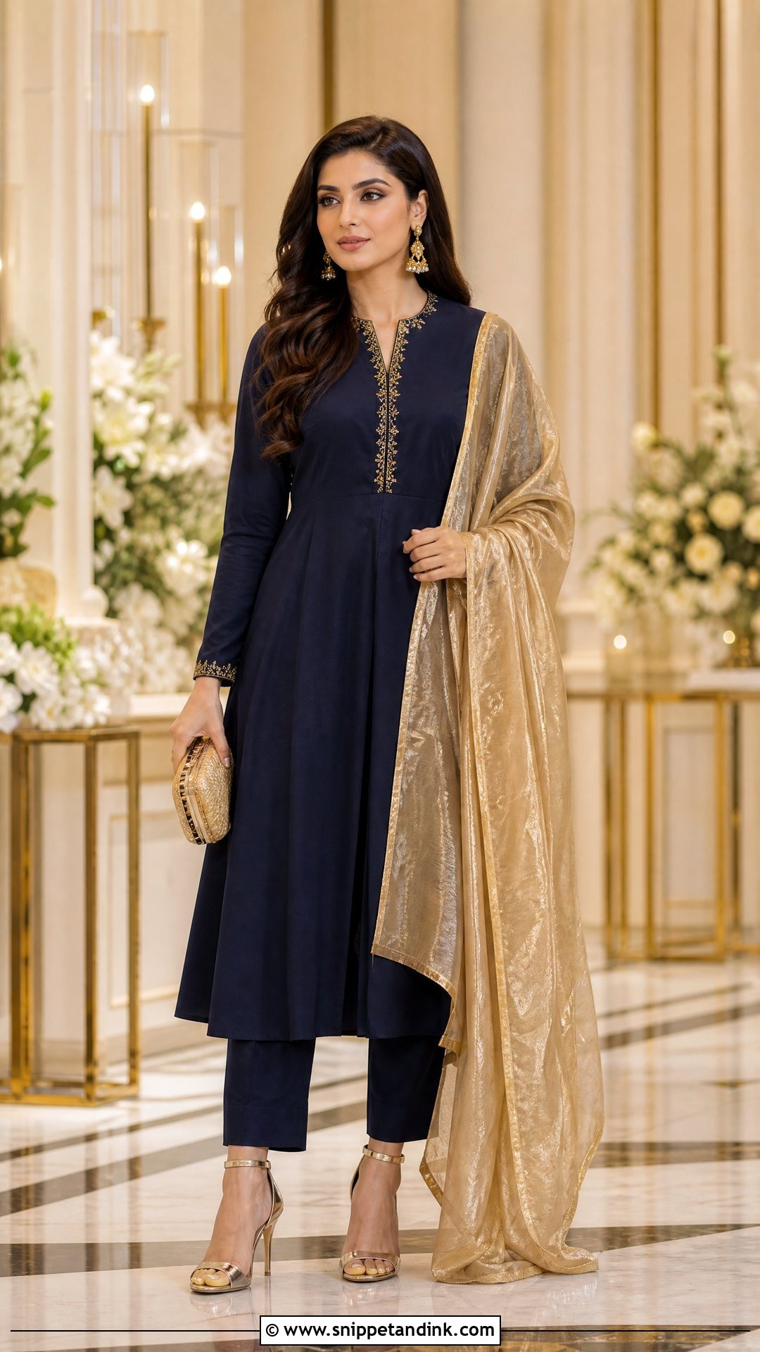 Navy Blue Suit With Gold Dupatta - Snippet and Ink - 20 Suit with Dupatta Ideas
