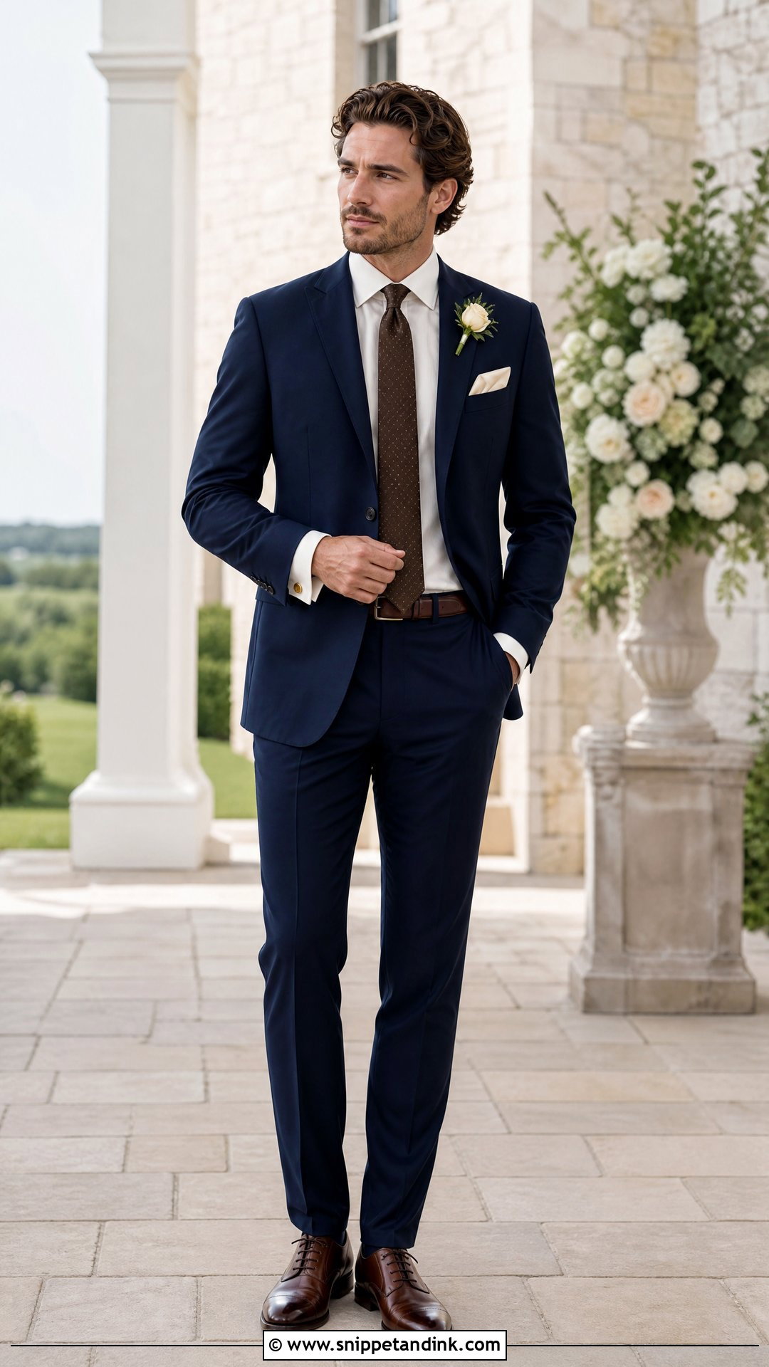 Navy Blue Suit With Ivory And Brown Accessories - Snippet and Ink - 25 Navy Blue Suit Wedding Color Combos Ideas