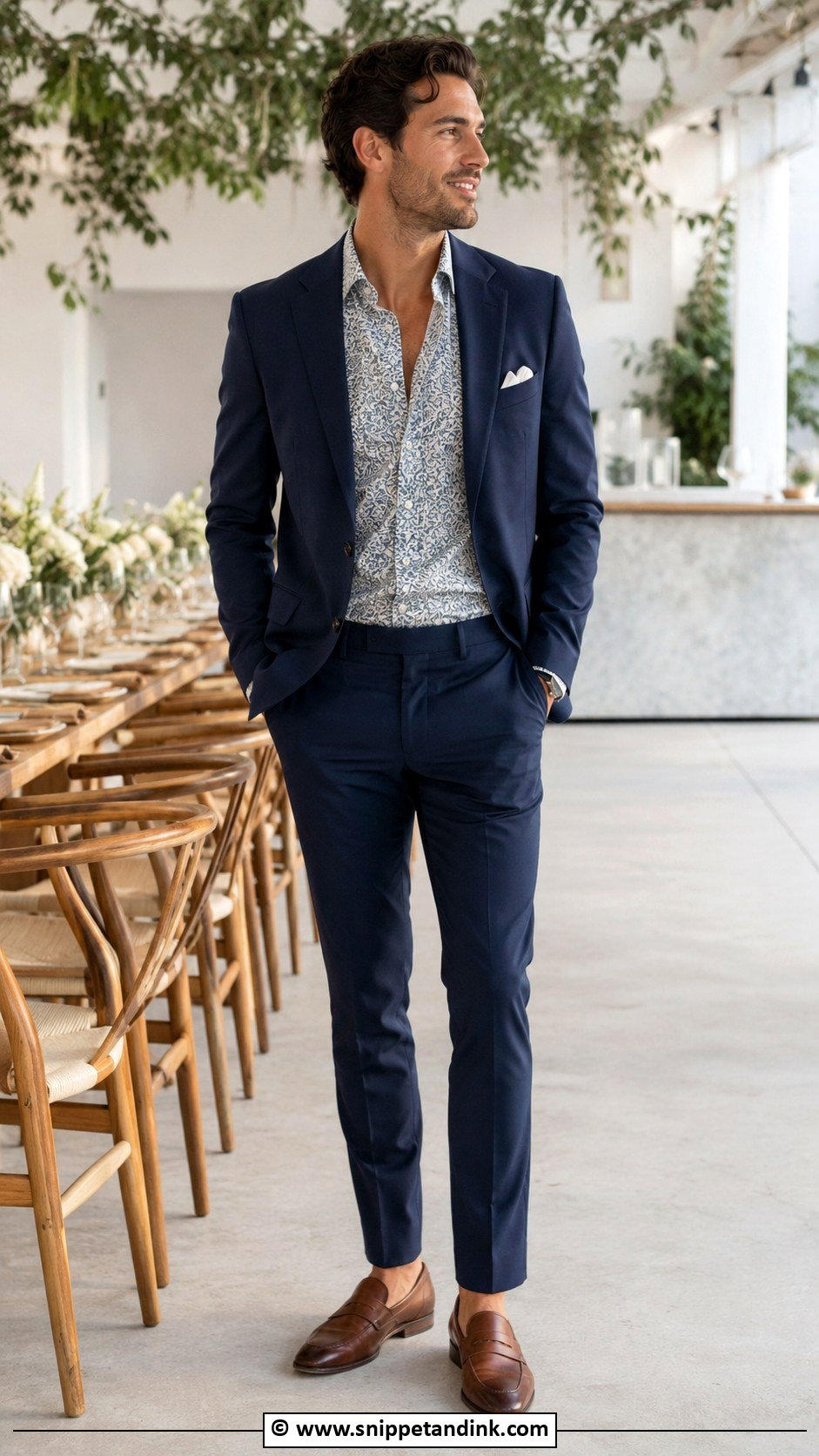 Navy Blue Suit With Patterned Shirt - Snippet and Ink - 30 Blue Suit Wedding Ideas