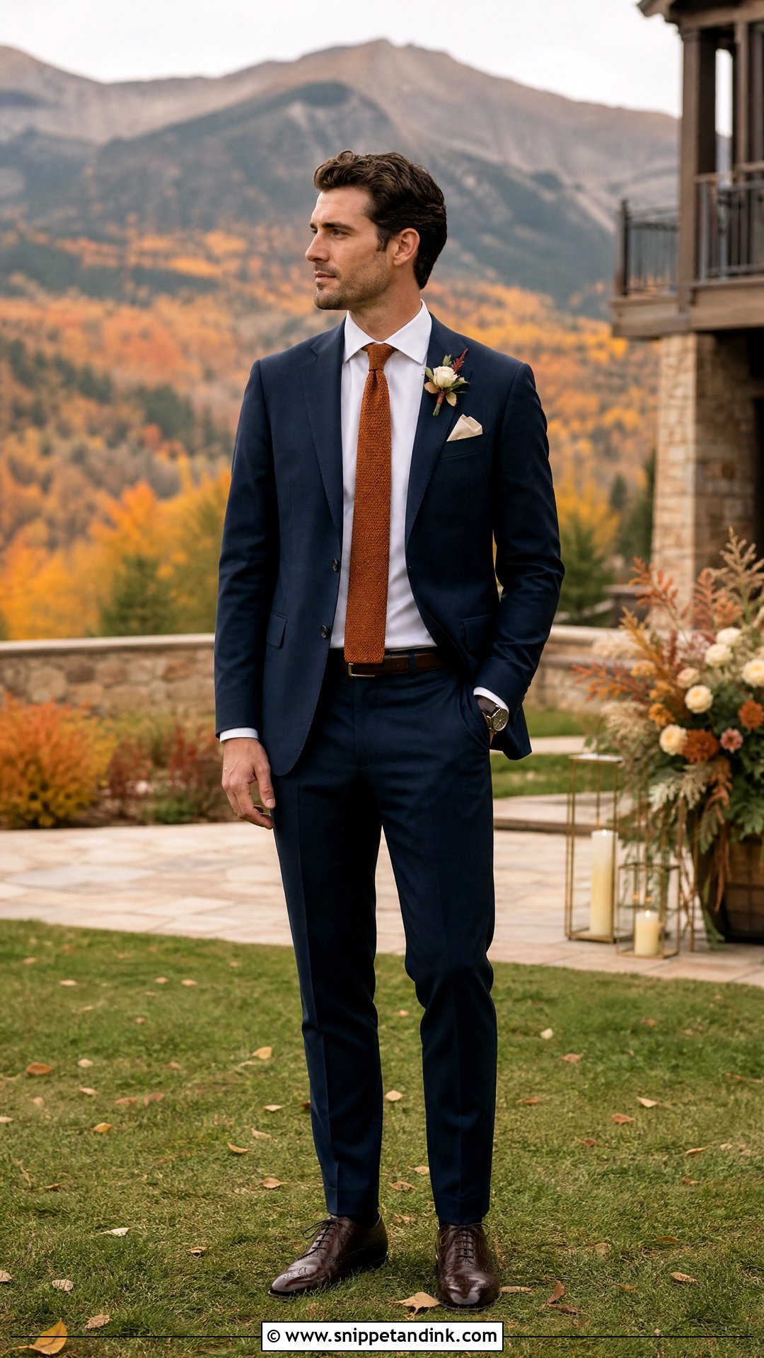 Navy Blue Suit With Rust And Cream Accessories - Snippet and Ink - 25 Navy Blue Suit Wedding Color Combos Ideas