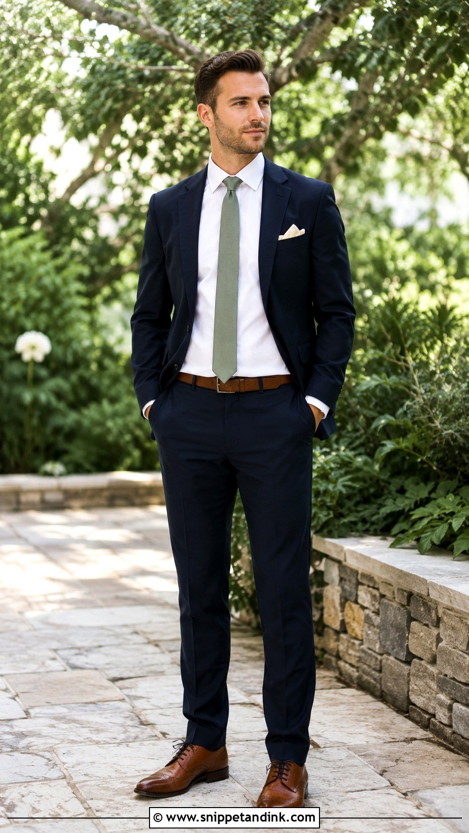 Navy Blue Suit With Sage Green Tie - Snippet and Ink - 30 Navy Blue Suit Wedding Ideas
