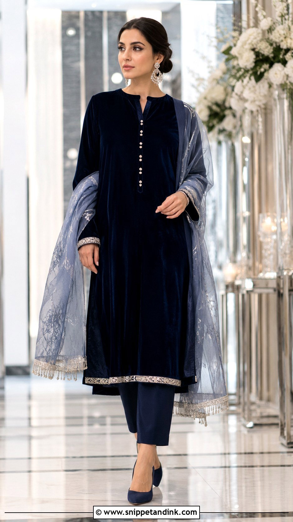 Navy Blue Suit With Silver Kiran Dupatta - Snippet and Ink - 20 Kiran Dupatta Ideas