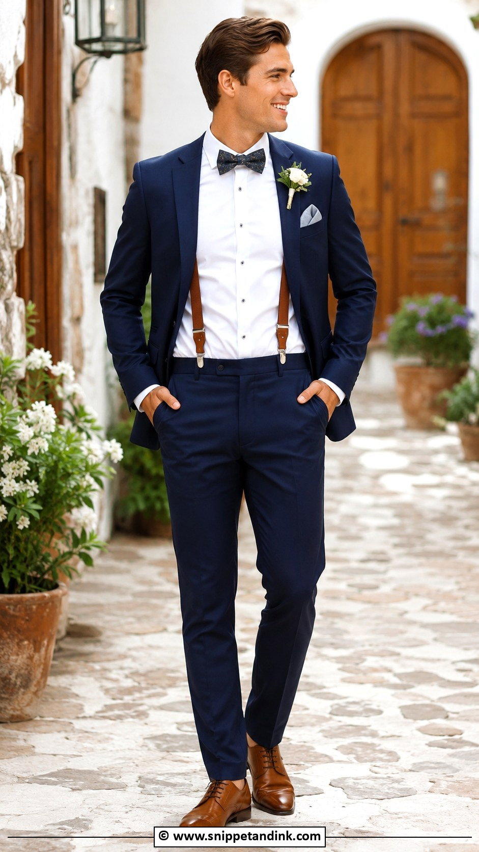 Navy Blue Suit With Suspenders - Snippet and Ink - 30 Blue Suit Wedding Ideas