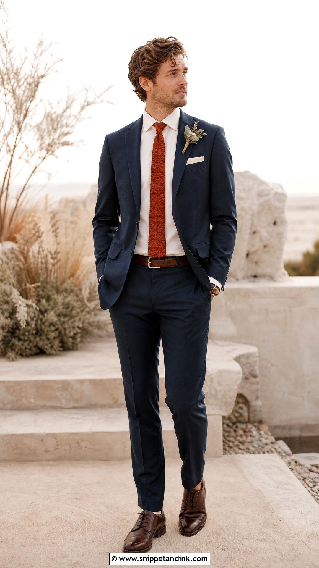 Navy Blue Suit With Terracotta Tie - Snippet and Ink - 25 Navy Blue Suit Wedding Color Combos Ideas
